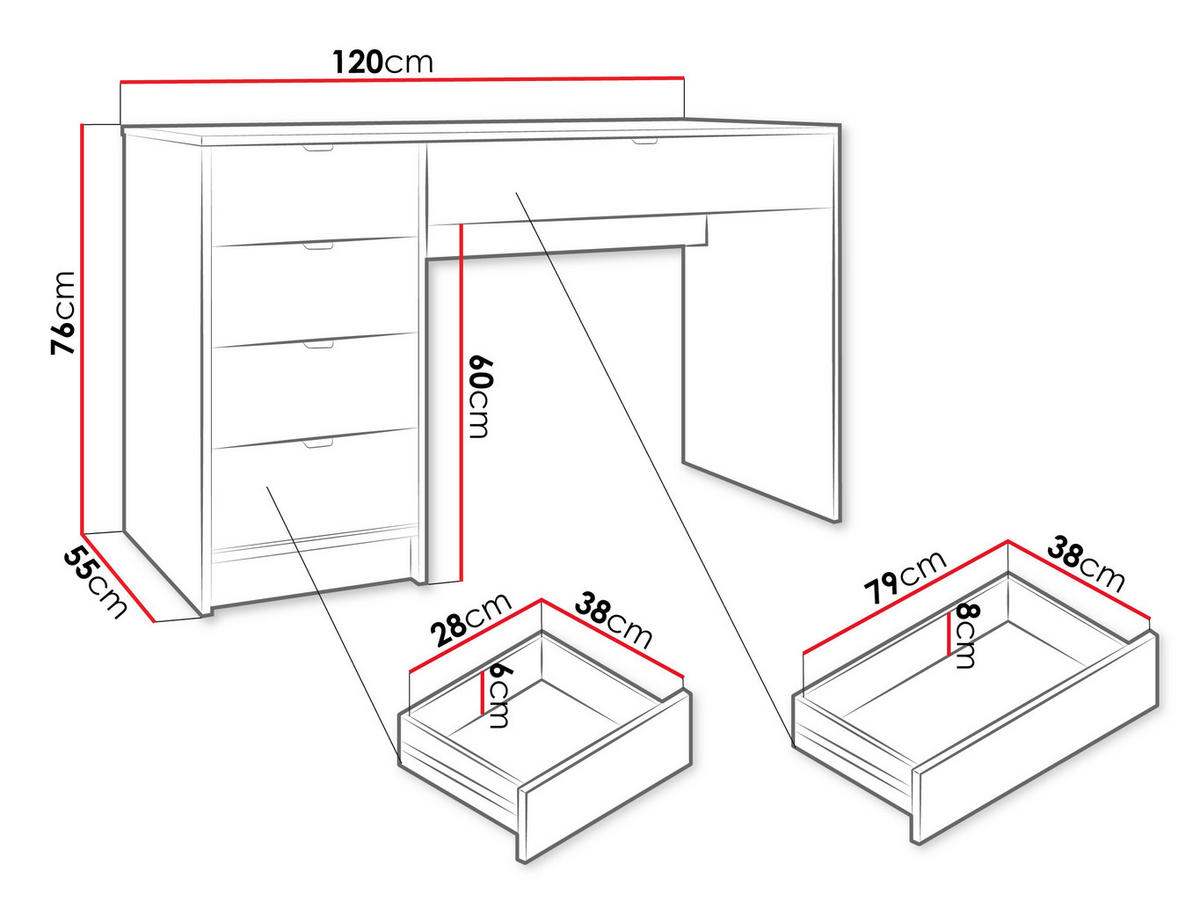 SCHMINKTISCH Tireno - Goldfarben/Nussbaumfarben, Holzwerkstoff/Metall (120/76/55cm) - MIRJAN24