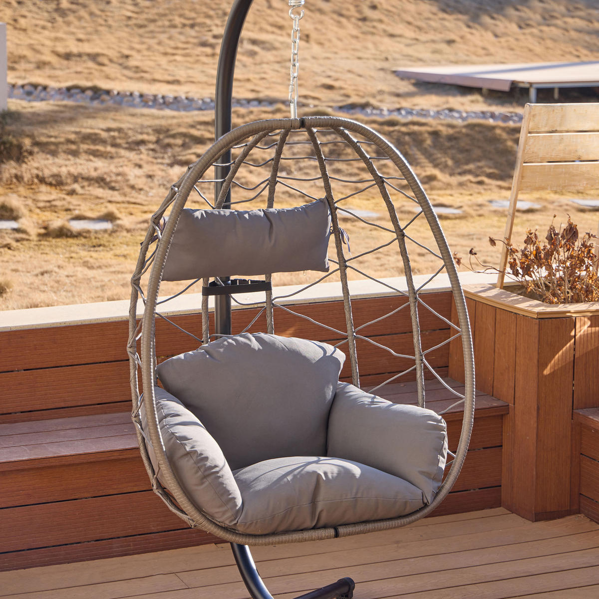 HÄNGESESSEL Rattan - Schwarz - Schwarz, Metall (97/197/138cm) - Nordlys