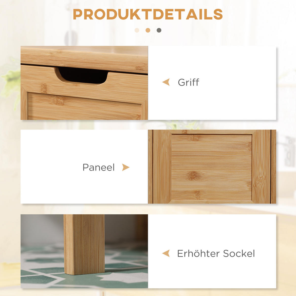 BADSCHRANK mit Kippschutz aus Bambus, 3 Schubladen, Lanfhausstil, Naturholz - Naturfarben, Holz (30/90/30cm) - Kleankin