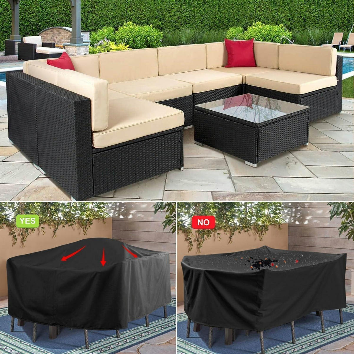SCHUTZHÜLLE für Gartenmöbel 180 x 100 x 75 cm Wasserdicht 420D Oxford Gewebe - Schwarz, Kunststoff (1/1/1cm)