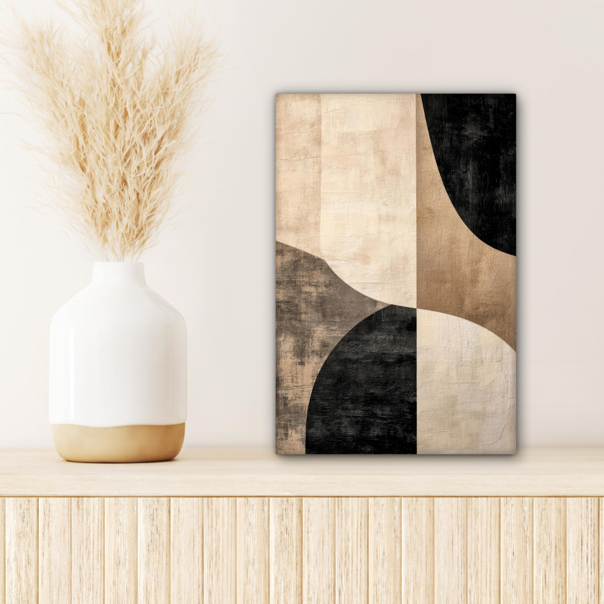 LEINWANDBILD Abstrakt - Flugzeuge - Schwarz - Rund Deko Wohnzimmer 20x30 cm - Beige, Textil (20/30cm) - MuchoWow