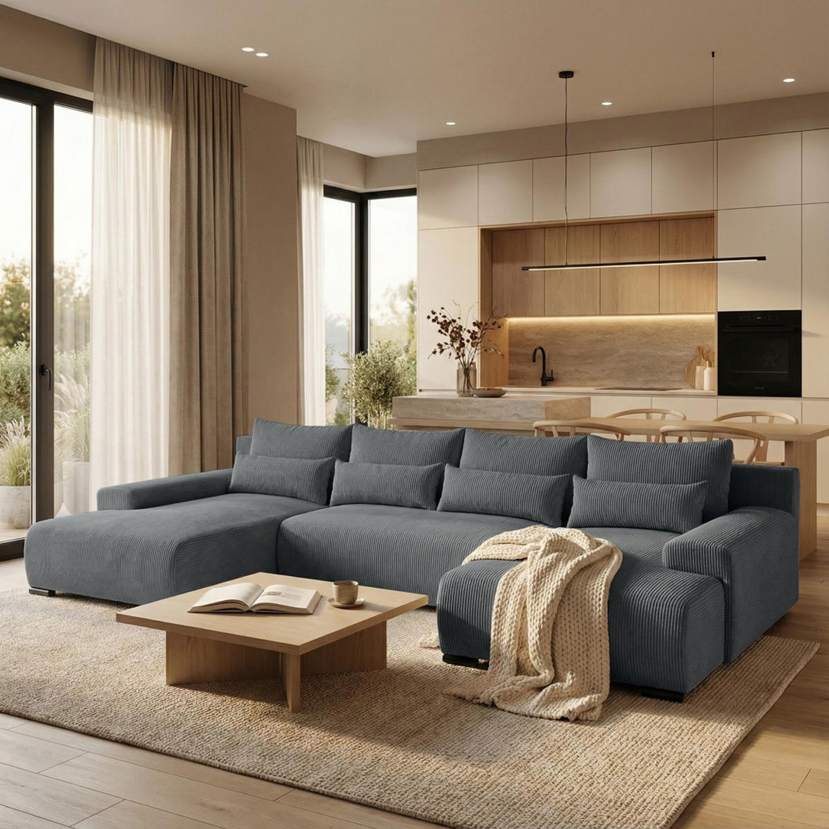 WOHNLANDSCHAFT Benny U dunkelgrau - Dunkelgrau/Schwarz, Textil/Metall (350/85/186cm) - Beautysofa