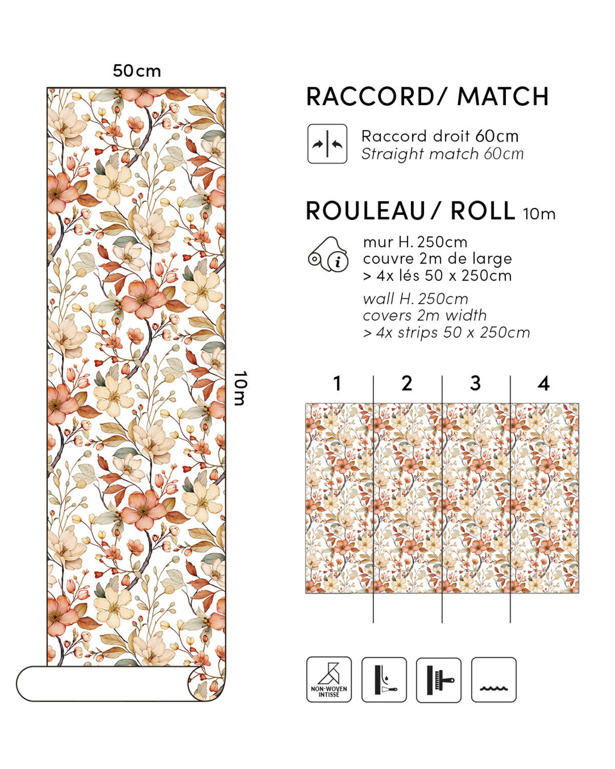 VLIESTAPETE Louison, Herbstblumen 50 cm x 10 orange - Orange, Papier (1000/50cm) - Lilipinso