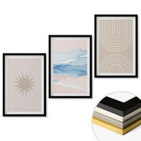WANDBILDER 3er-Set - 40x60 cm Schwarzer Rahmen - Sonnenwellen abstrakte Linien Pastell - Schwarz, Kunststoff (40/60cm) - ArtPrintCave