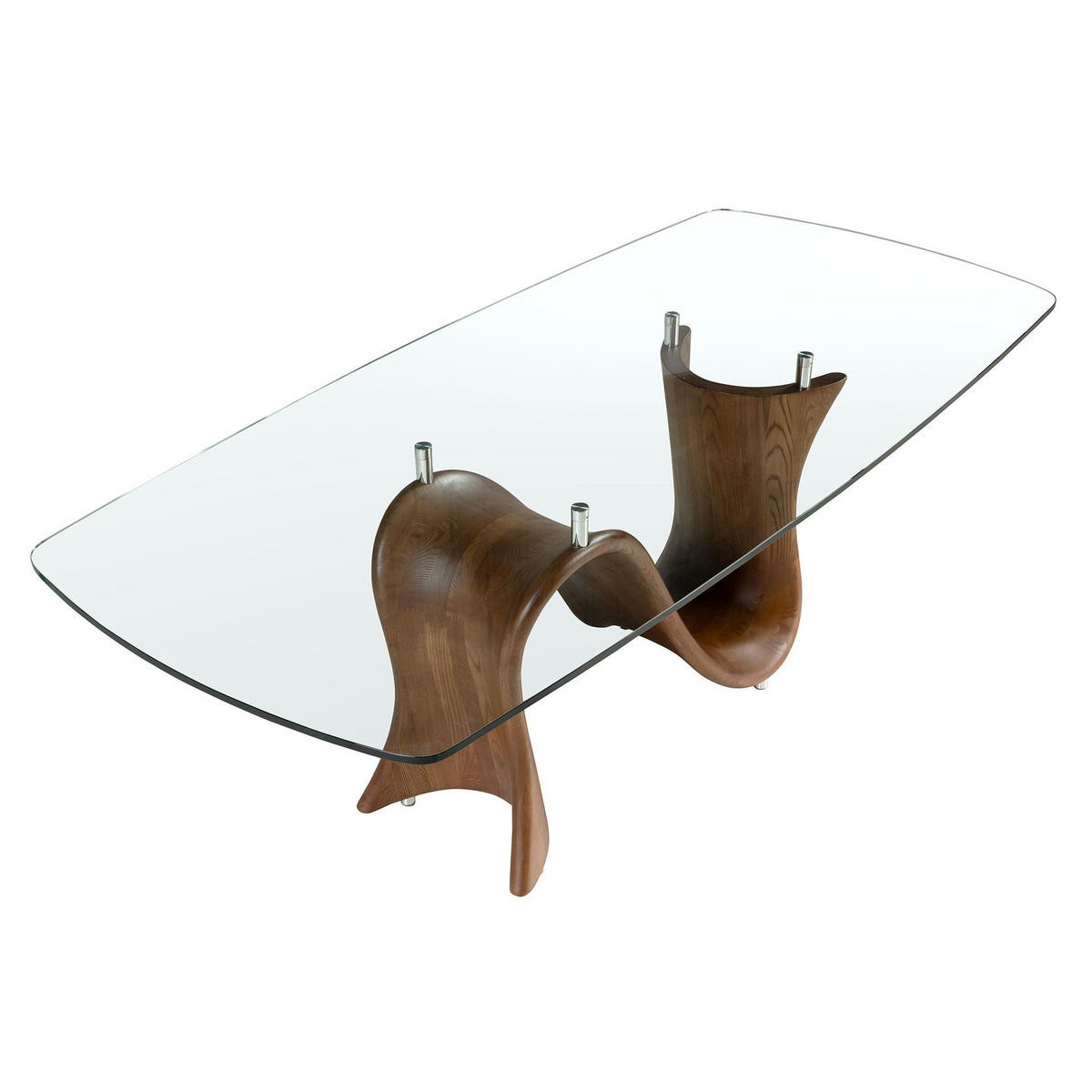 ESSTISCH Ovale in Fassform aus gehärtetem Glas und Nussbaum Ø220/100/75 cm - Klar/Nussbaumfarben, Glas/Holz (100/220/75cm) - ANGEL CERDA