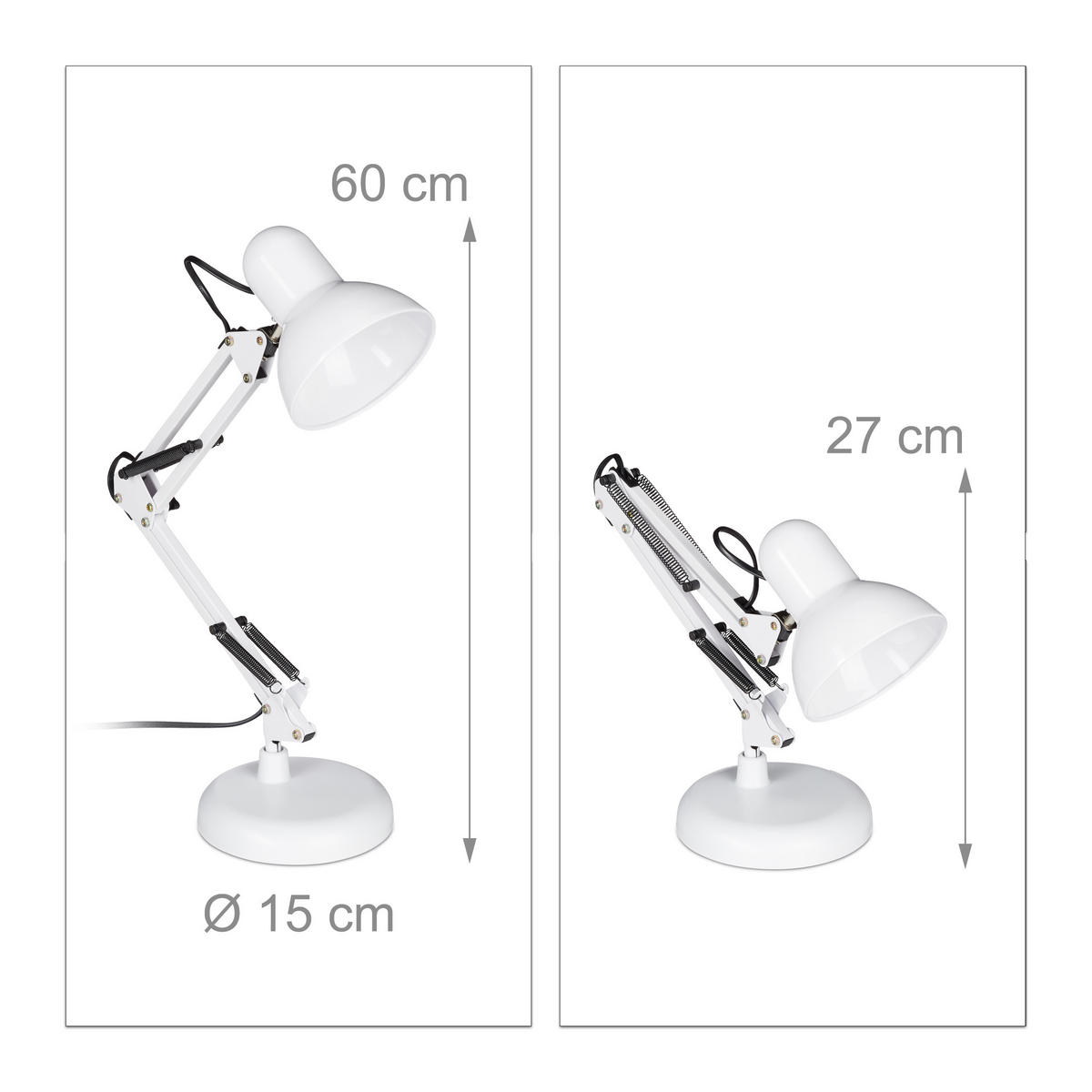 SCHREIBTISCHLAMPE - Weiß, Kunststoff/Metall (15/28/50cm) - Relaxdays
