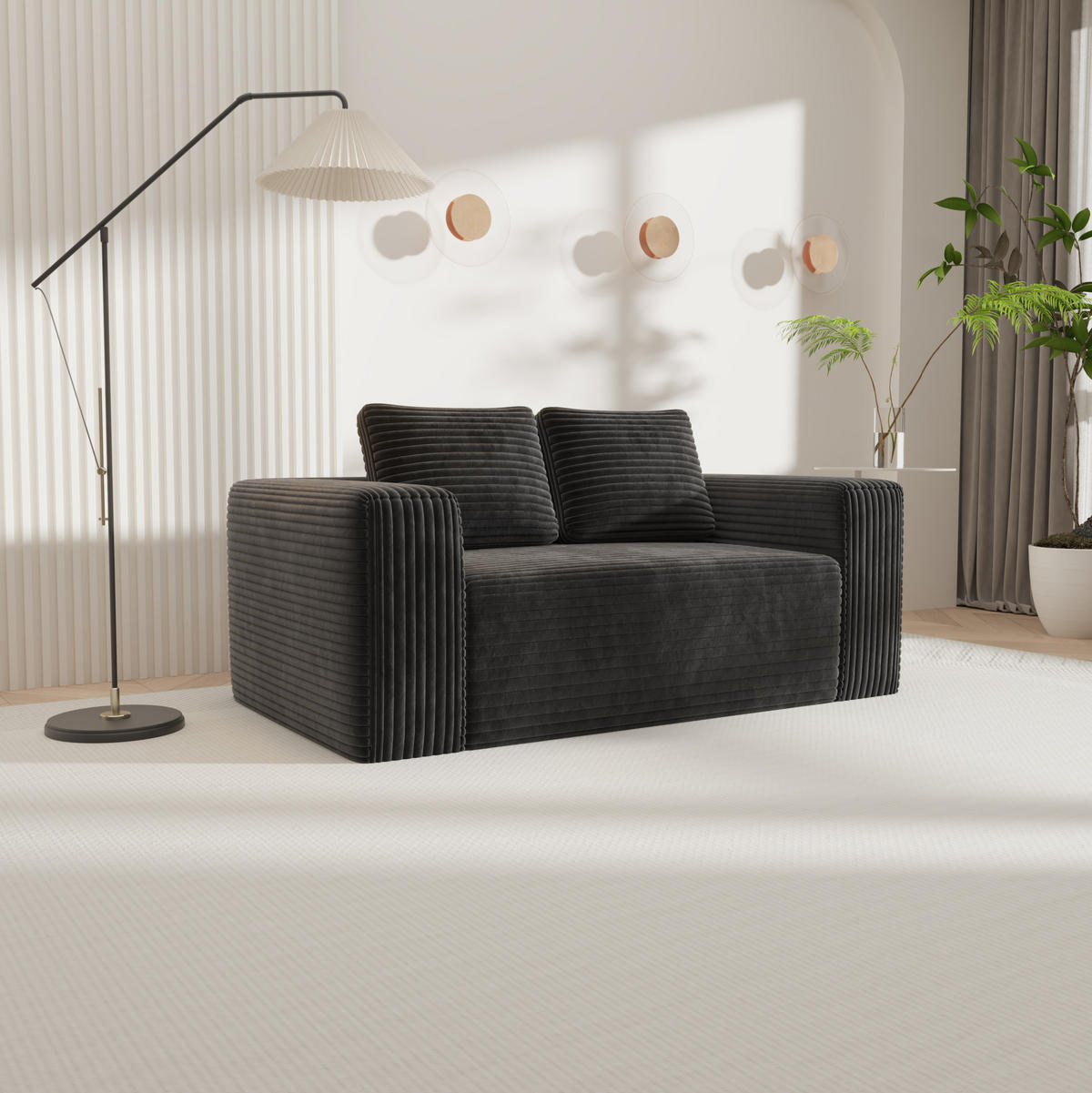 SOFA 2-Sitzer ohne Montage Cord Schwarz - Schwarz, Kunststoff (160/58/88cm) - Meubliv