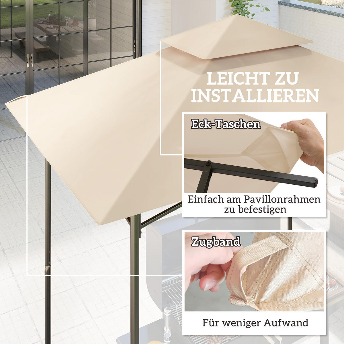 ERSATZDACH für Grillpavillon 1,5 m x 2,4 m - Beige, Kunststoff (152/1/244cm) - Outsunny