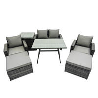 GARTENMÖBELSET mit ESSTISCH,HOCHLEHNER-SOFA Polyrattan Dunkelgrauer Mix 6-Sitzer - Dunkelgrau/Grau, Glas/Kunststoff - Fimous