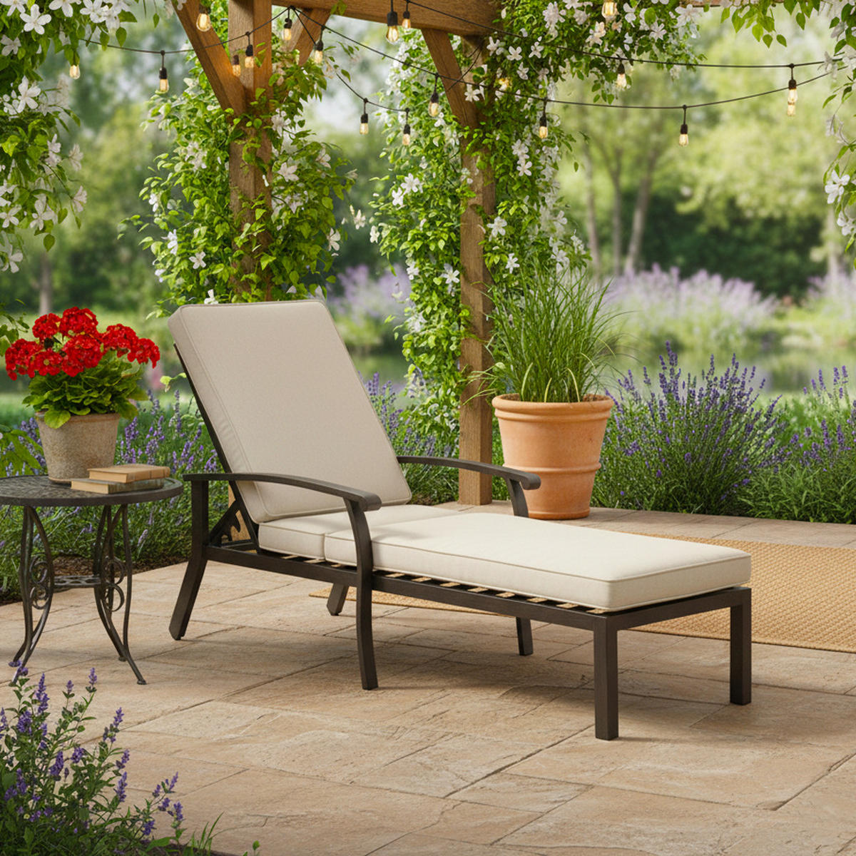 SONNENLIEGE 204 cm Aluminium Dunkelgrau Verstellbare Relaxliege mit Polster - Beige, Metall (58/100/204cm) - Urban Meuble