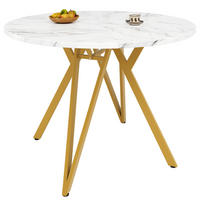 ESSTISCH, MDF mit Marmormuster & Metallgestell, 100/100/76 cm, Gold - Goldfarben, Holzwerkstoff (100/100/76cm) - Redom