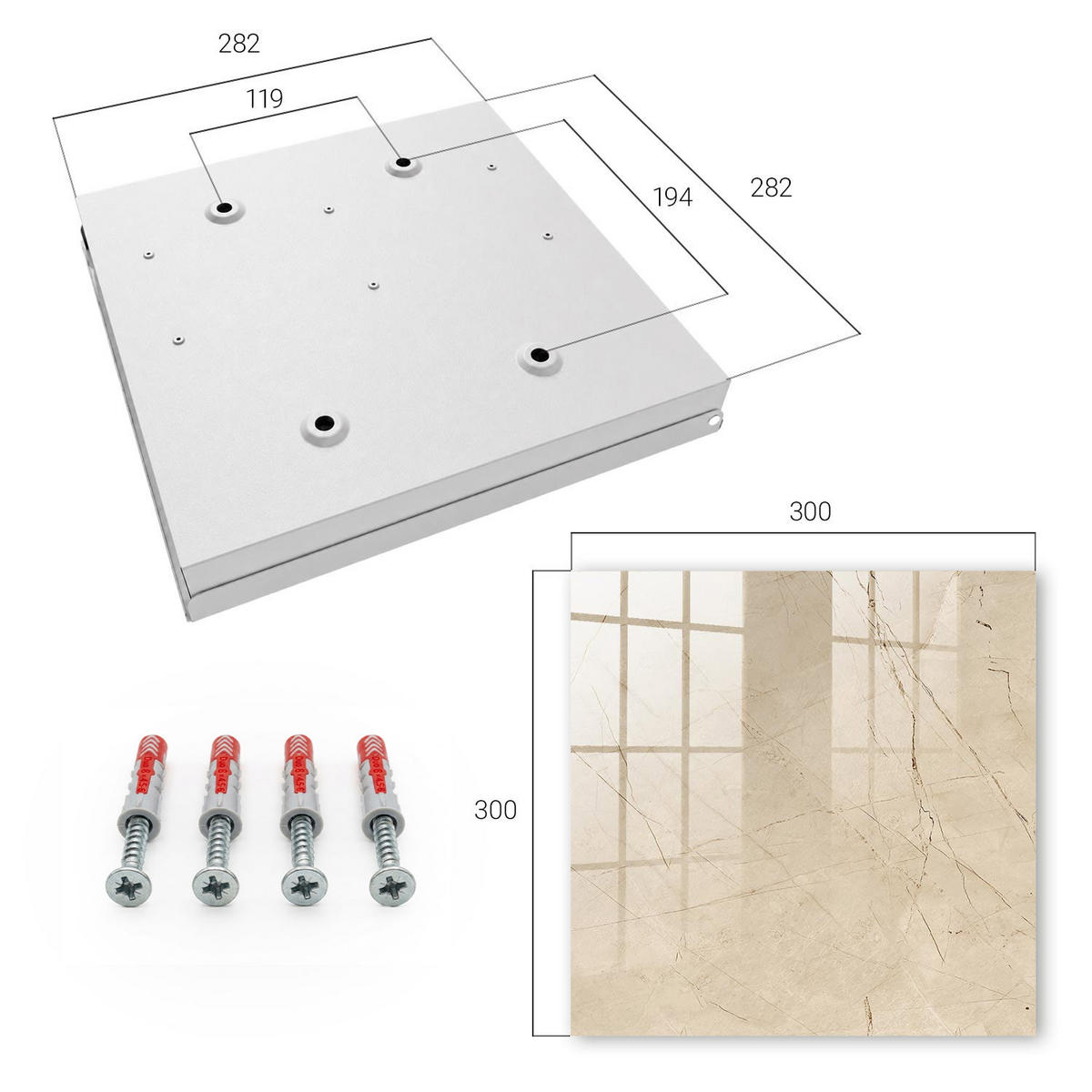 SCHLÜSSELBOX Weiß 30x30 cm – Türöffnung nach rechts - Marmorgestaltung - Creme, Metall (30/30/5cm) - TULUP