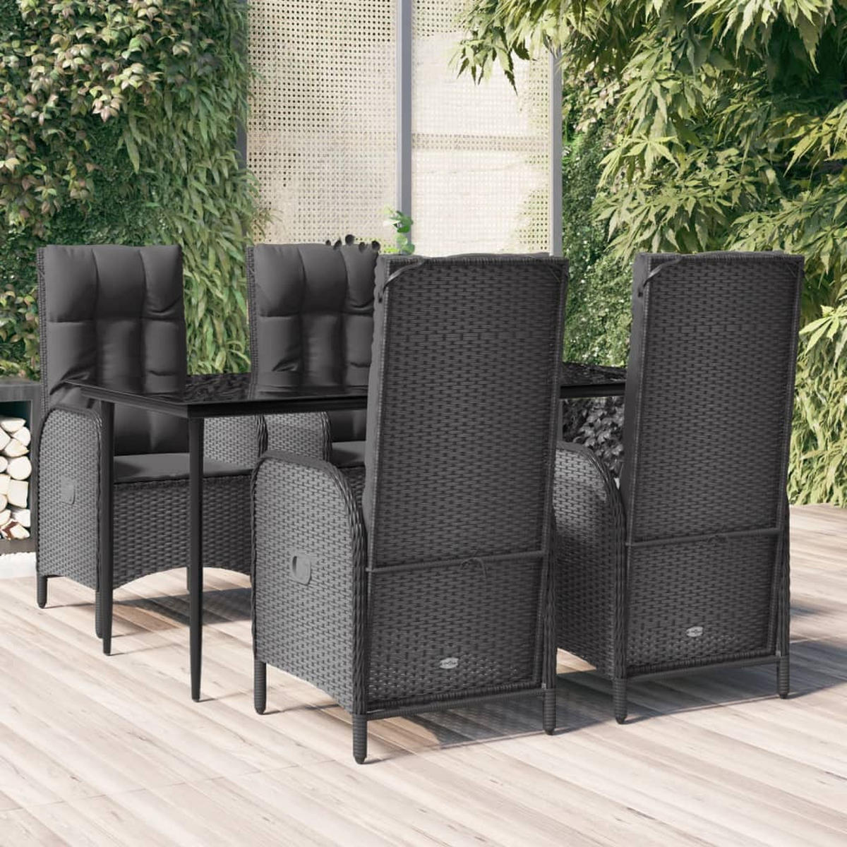 GARTEN-ESSGRUPPE 5-TLG. Mit Kissen Schwarz Poly Rattan - Schwarz, Kunststoff - vidaXL