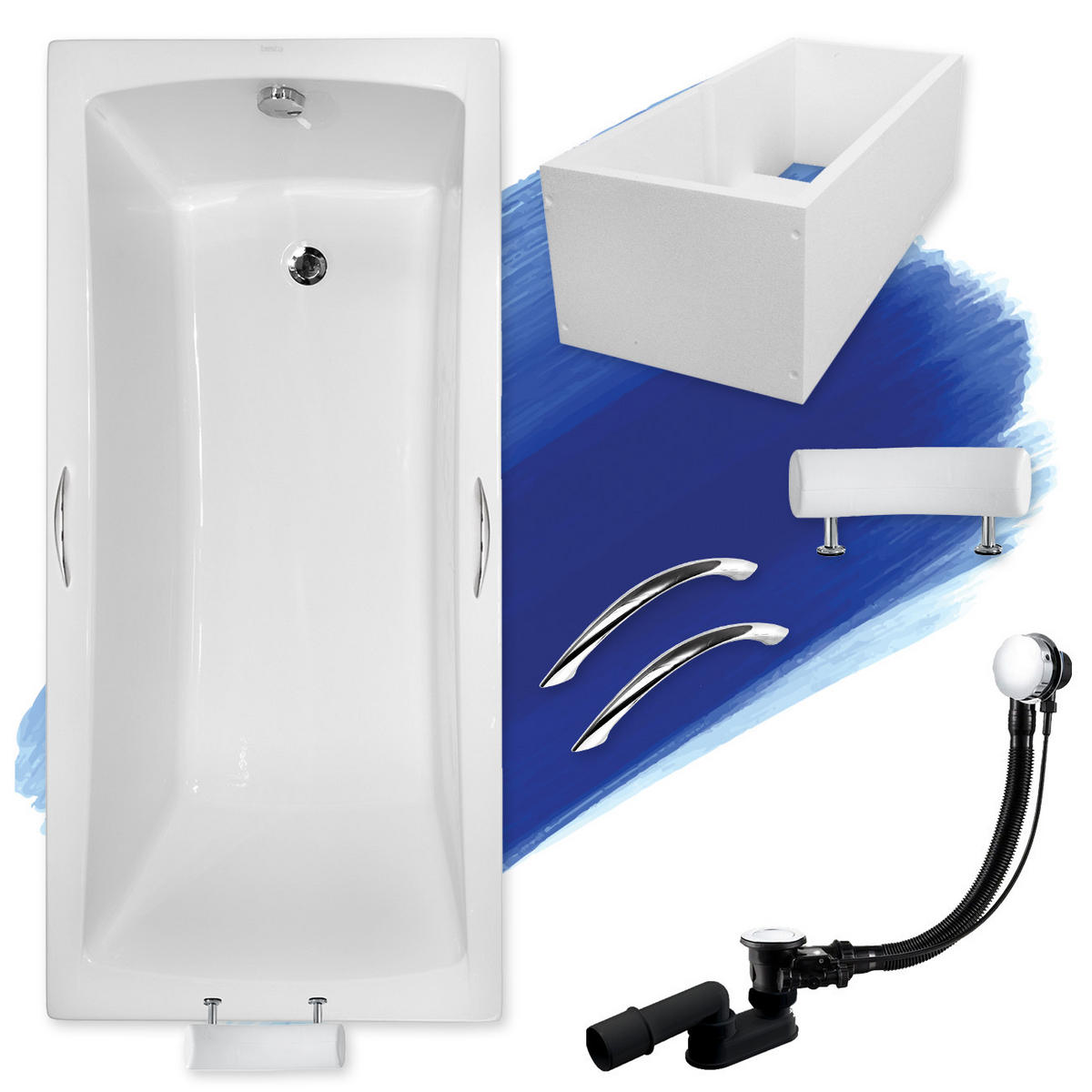 BADEWANNE Rechteck OPTIMA PREMIUM 170/70 mit Träger Ablauf Füße - Weiß, Kunststoff (70/58.5/170cm) - bad land