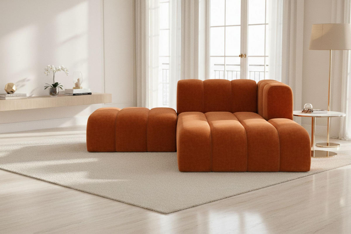 CHAISELONGUE Mit Hocker Grand, Veloursstoff Salvador, Braun, Rechts - Braun, Holz (204/179cm) - Kaiser Möbel