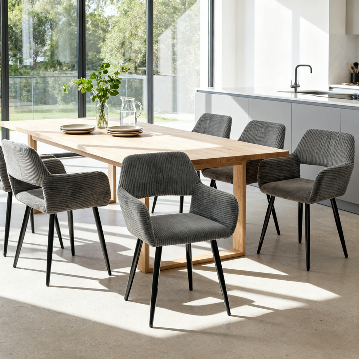 ESSZIMMERSTÜHLE 6er-Set, gepolstert, Cordbezug, Metallbeine, Grau - Grau, Textil/Metall (56/78/56cm) - Meubles Cosy