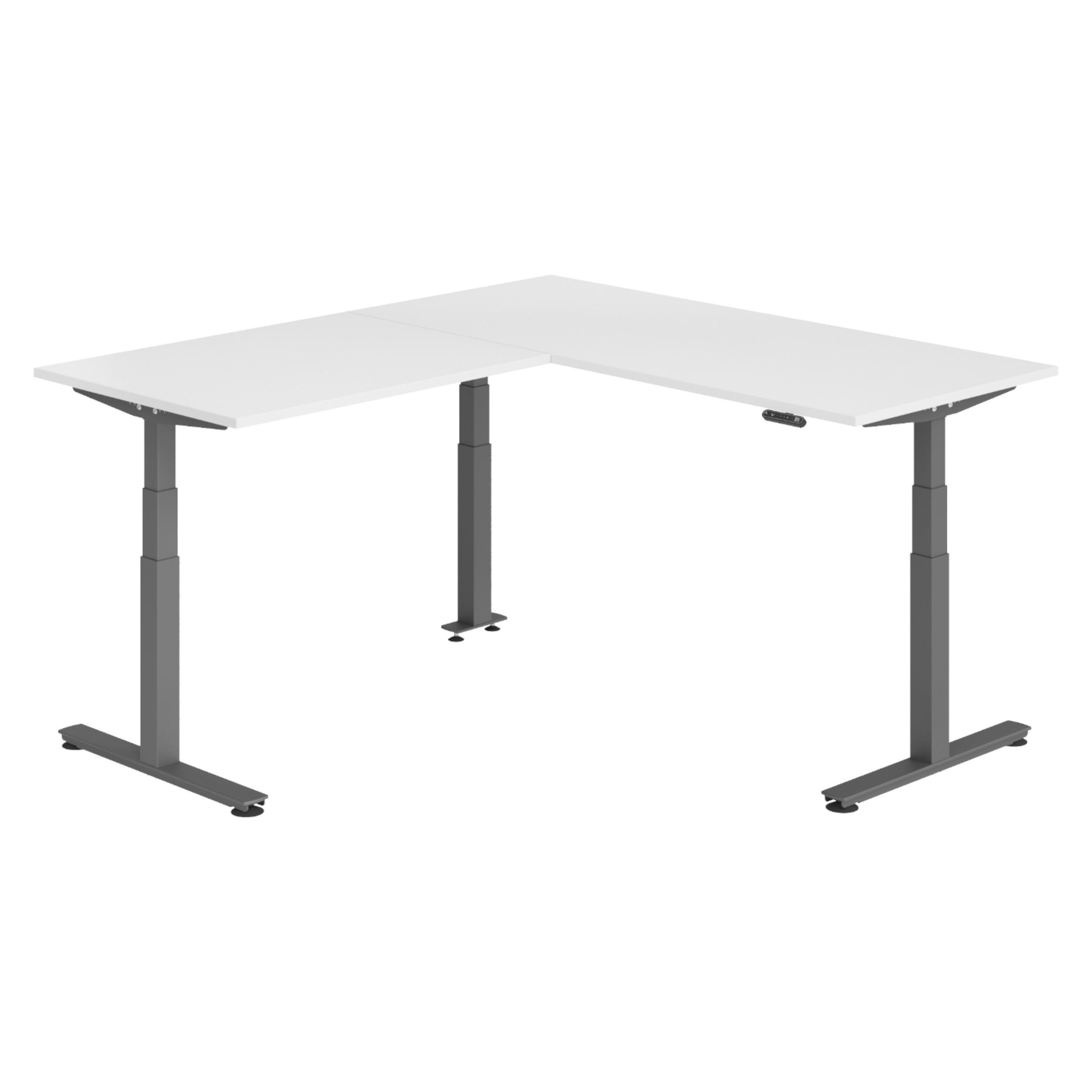 ECKSCHREIBTISCH elektrisch höhenverstellbar L-Form 200/180/74 cm in Weiß/Graphitfarben - Graphitfarben/Weiß, Holzwerkstoff (200/180/74cm) - bümö