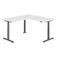 ECKSCHREIBTISCH elektrisch höhenverstellbar L-Form 200/180/74 cm in Weiß/Graphitfarben - Graphitfarben/Weiß, Holzwerkstoff (200/180/74cm) - bümö
