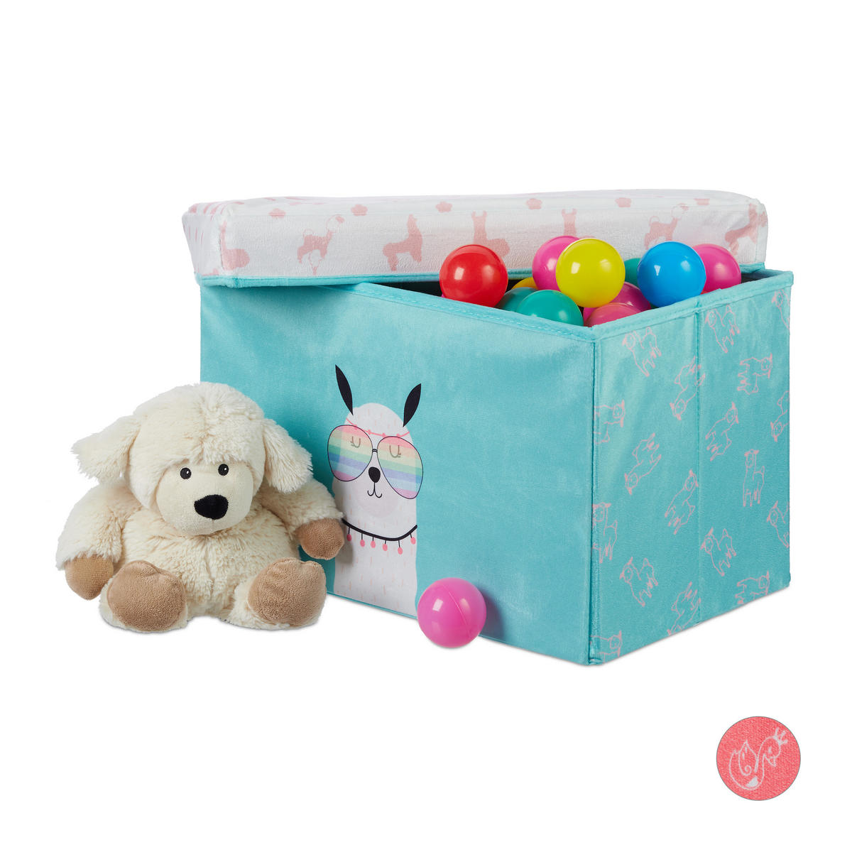 SITZBOX Kinder - Türkis, Holzwerkstoff/Textil (48.5/31/31cm) - Relaxdays