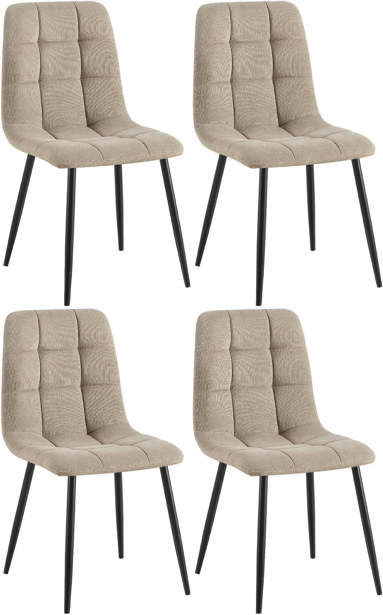 STUHL 4er Set Cord Taupe - Taupe/Schwarz, Textil/Metall (45/84/55cm) - CLP