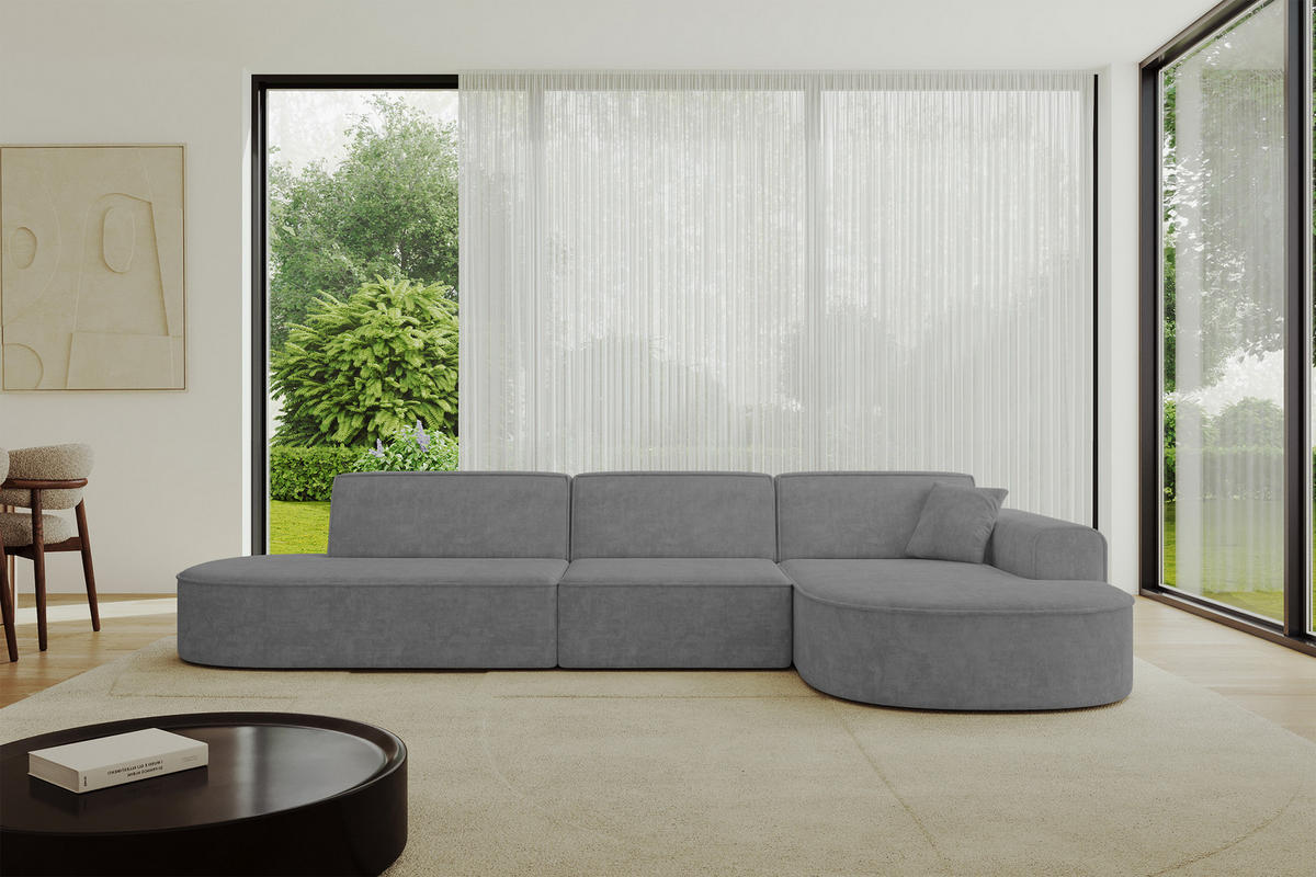 ECKSOFA Ottomane Rechts MARI-L2 - 328x171x79 cm Grau Velours - Schwarz/Grau, Holzwerkstoff/Kunststoff (171/328cm) - ALTDECOR