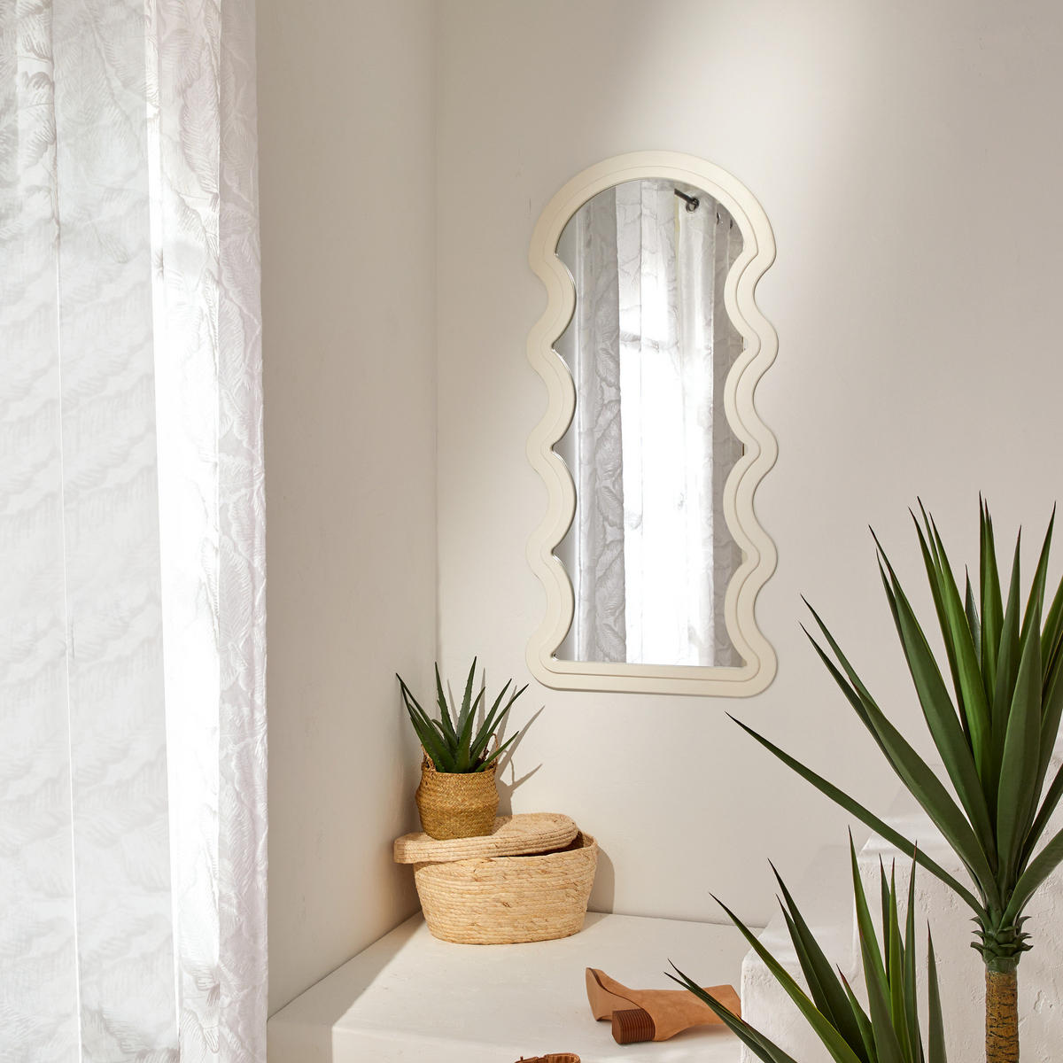 WANDSPIEGEL Emily Wave 54/2/114 cm - Weiß, Holzwerkstoff (2/114/54cm) - Atmosphera Createur d´interieur