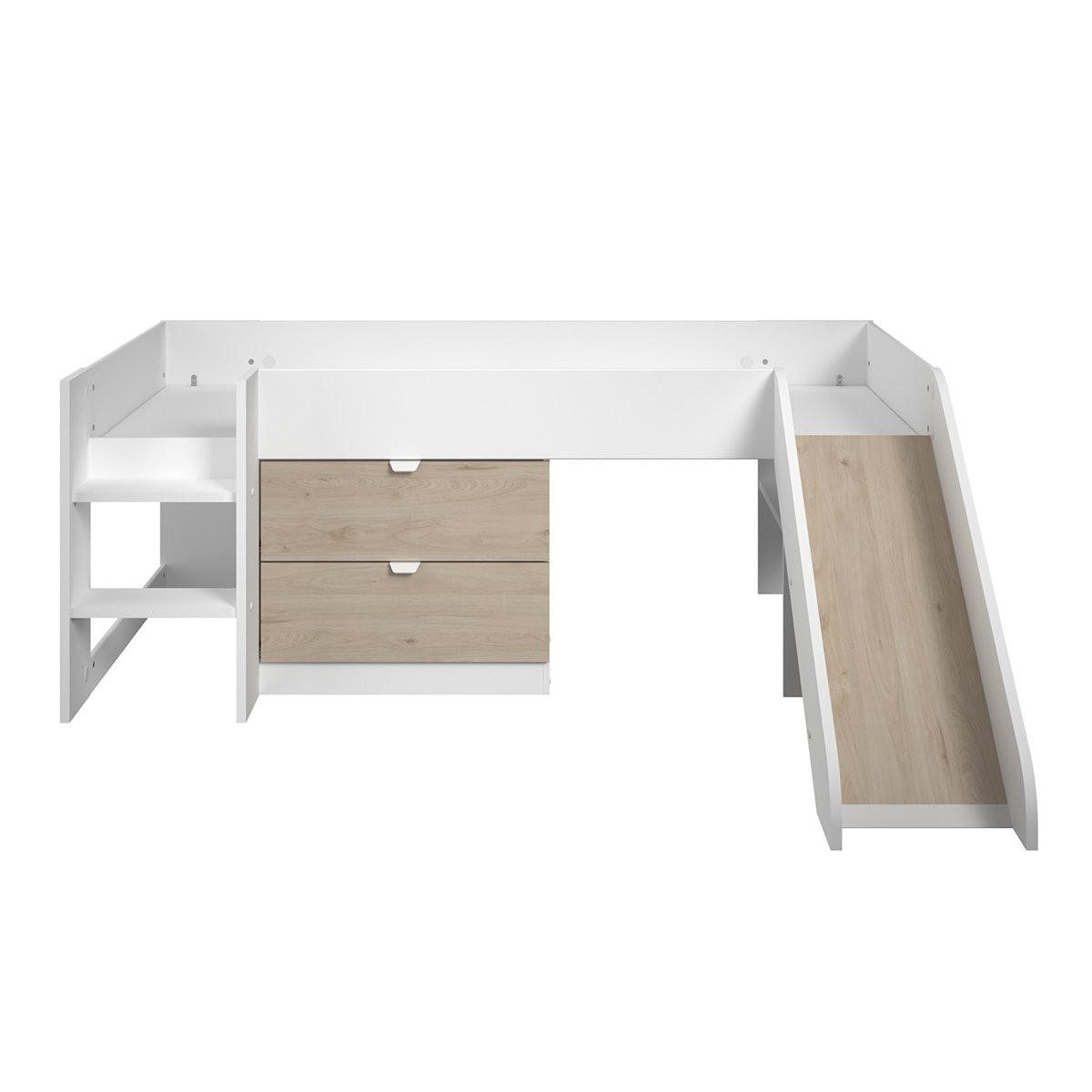 HALBHOCHBETT mit 2 Schubladen und Rutsche 90x200 cm - Tobo - Apfelbaumfarben, Holzwerkstoff (90/200cm) - Calicosy