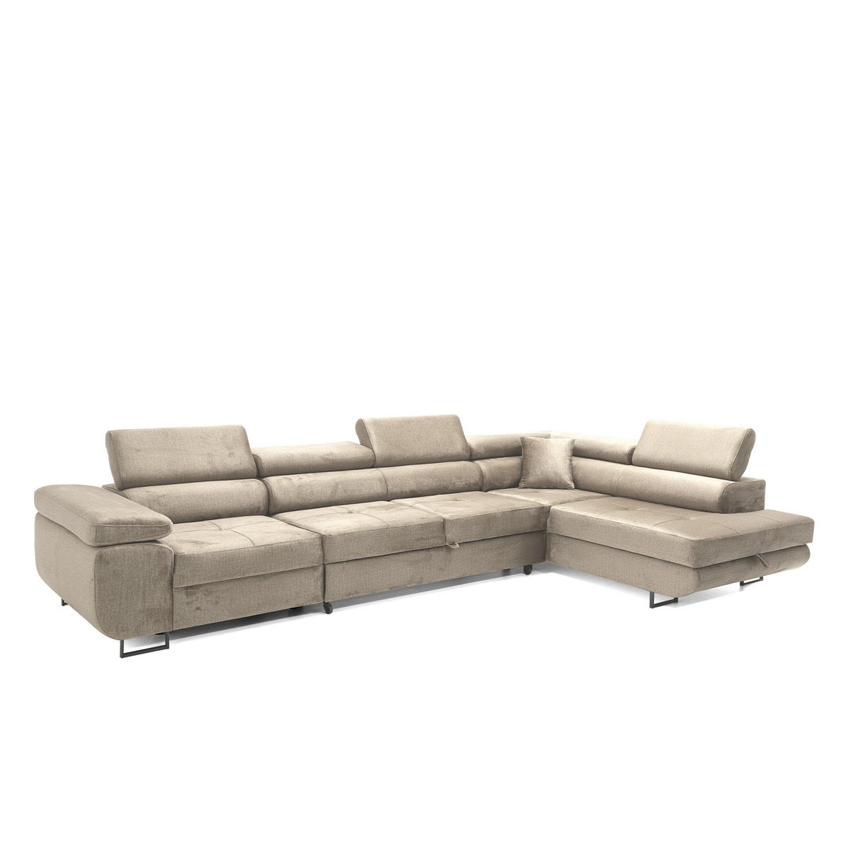 ECKSOFA WILD MAXI L Rechts mit Schlaffunktion 125x195 Velours Beige - Chromfarben/Beige, Holz/Textil (203/350cm) - Muffo