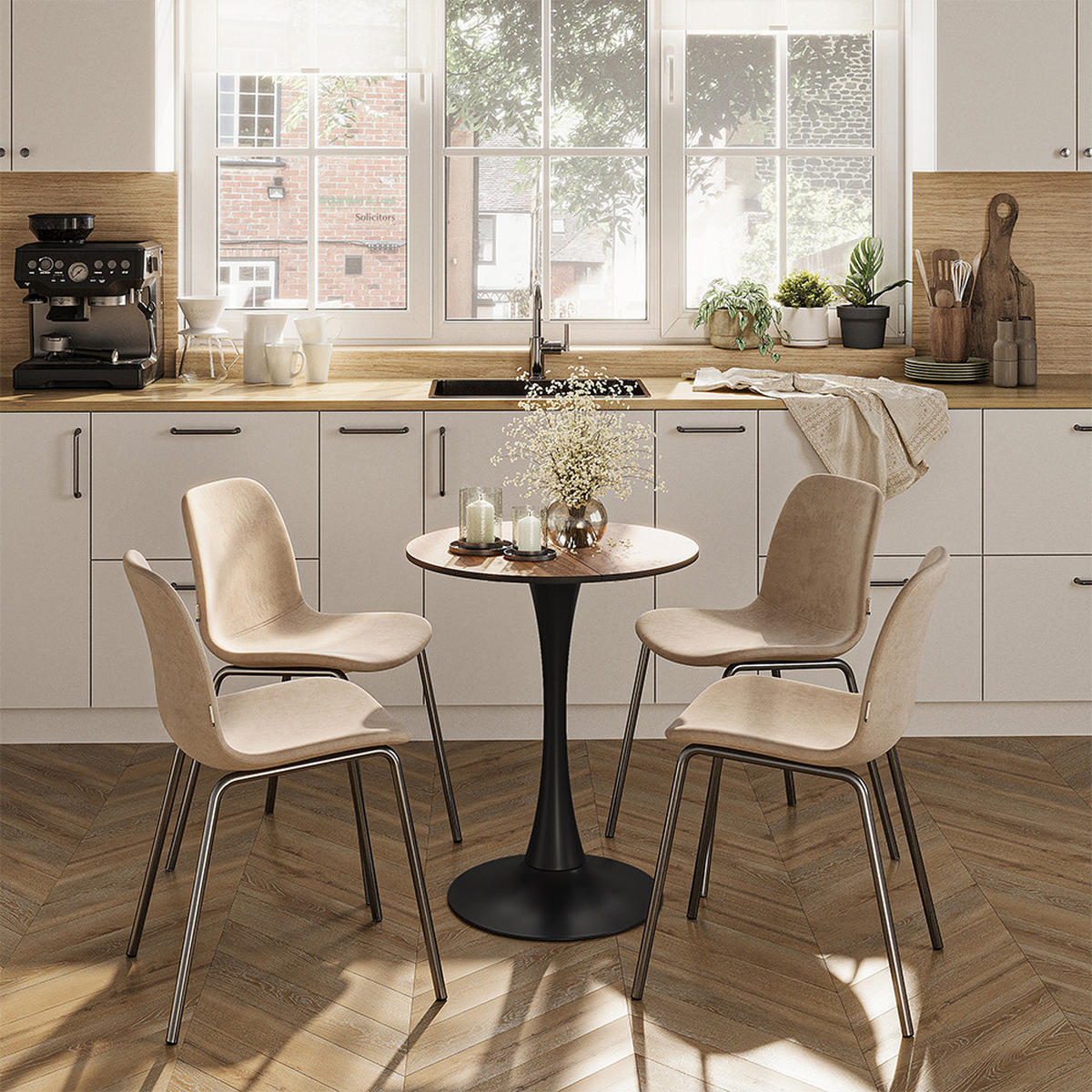 ESSTISCH Carl, Nussbaum/Schwarz, 60 x 60 cm - Walnussfarben/Schwarz, Holzwerkstoff (60/60/73cm) - Vicco