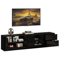 TV-LOWBOARD 160/40/52 cm mit 2 Schubladen, LED-Beleuchtung und Glasboden - Schwarz, Holzwerkstoff (160/52/40cm) - BEAOK