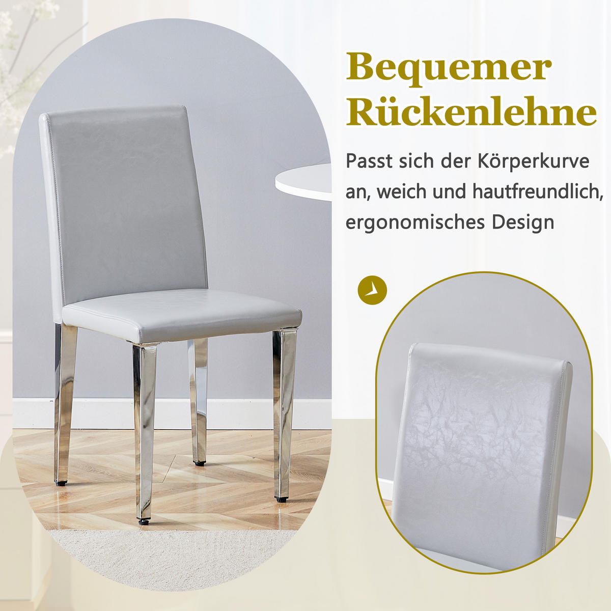 STUHL-SET DE-36600 2 Stück mit PU-Bezug und Metallbeinen Hellgrau - Hellgrau, Metall (47/90/41cm) - ComfortXL