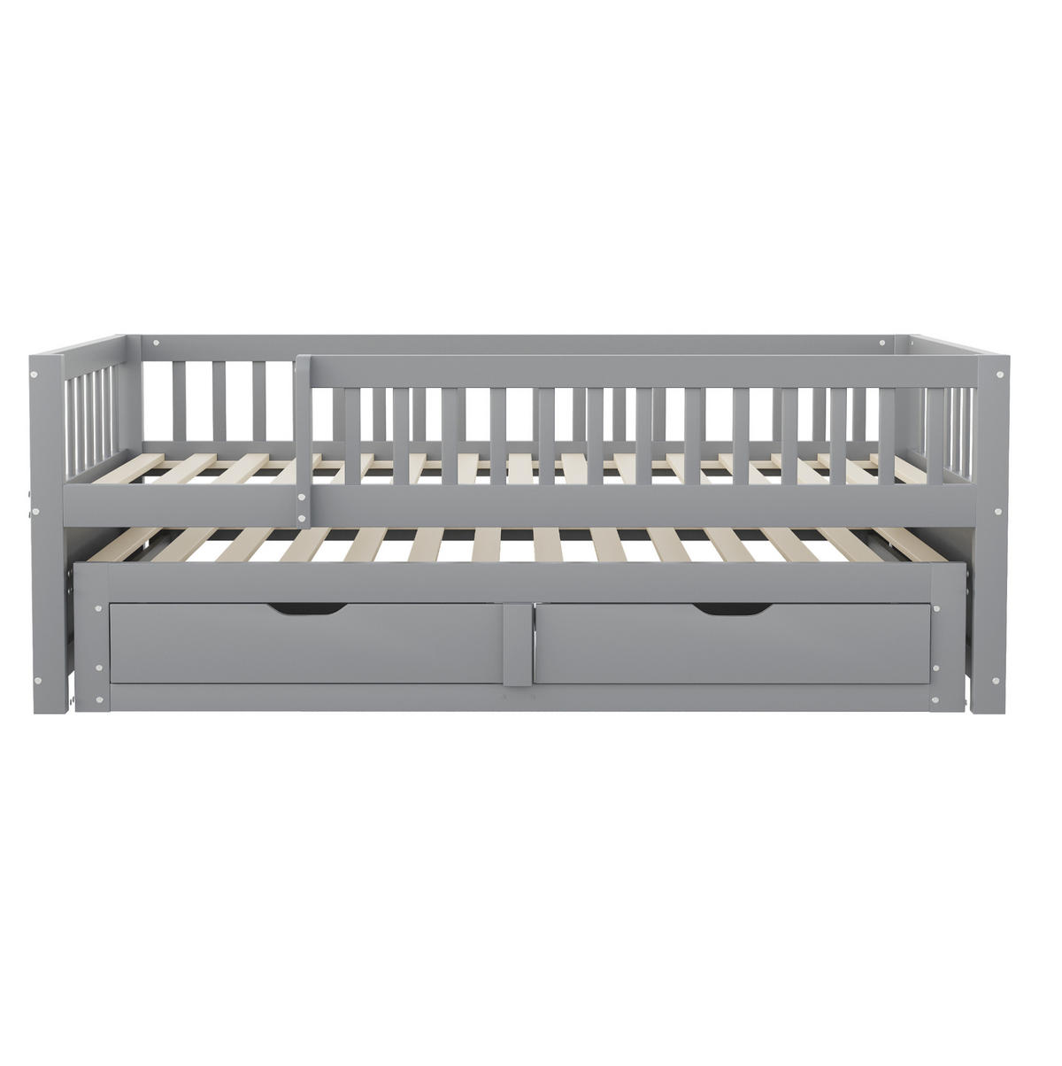 SCHLAFSOFA 90/200 cm mit Ausziehbett, 2 Schubladen und Rundum-Sicherheitsgitter, Grau - Grau, Holzwerkstoff (95/77.5/205cm) - Redom