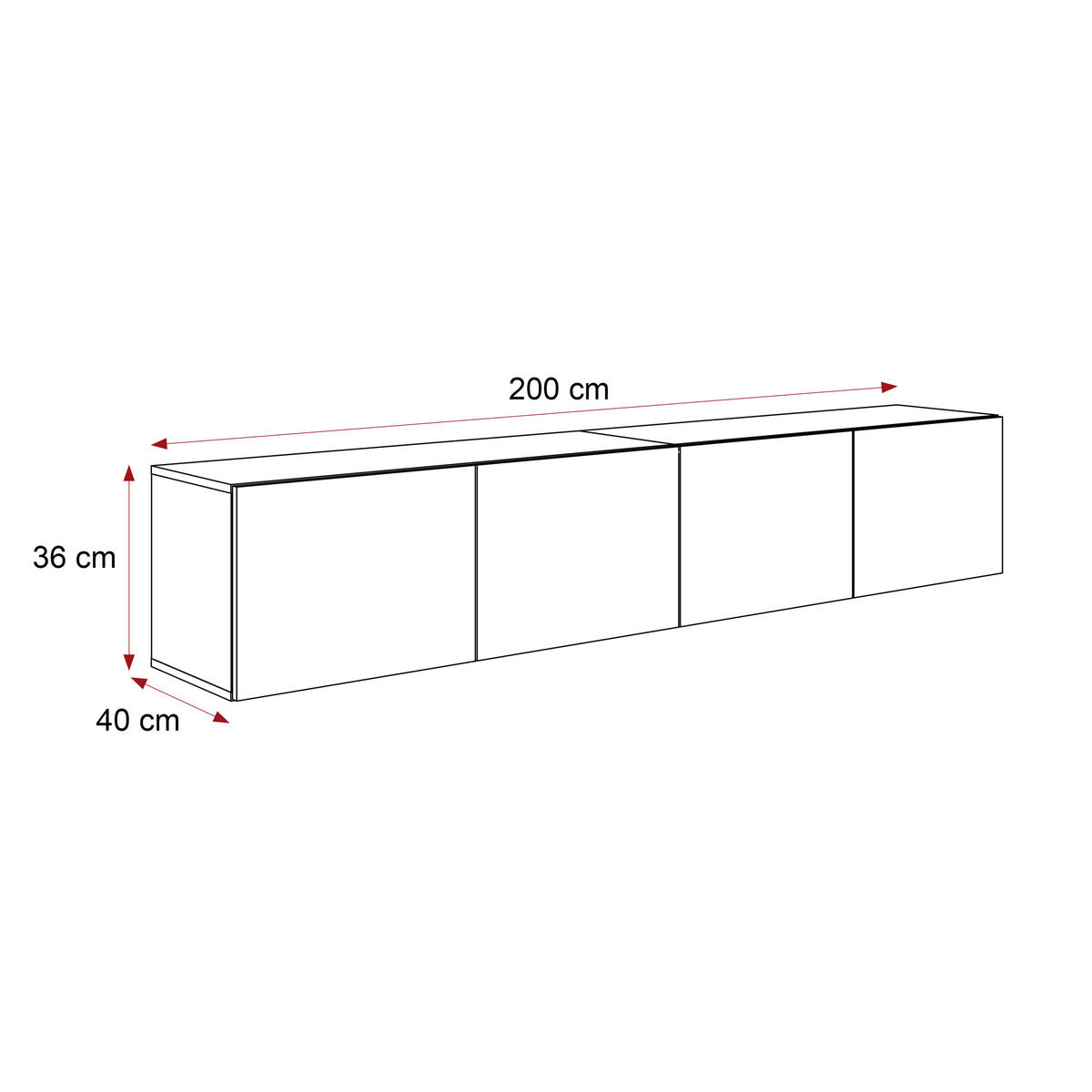 TV-LOWBOARD kaschmir, hängend mit LED-Beleuchtung - Kaschmir, Holzwerkstoff (200/36/40cm) - Idohome