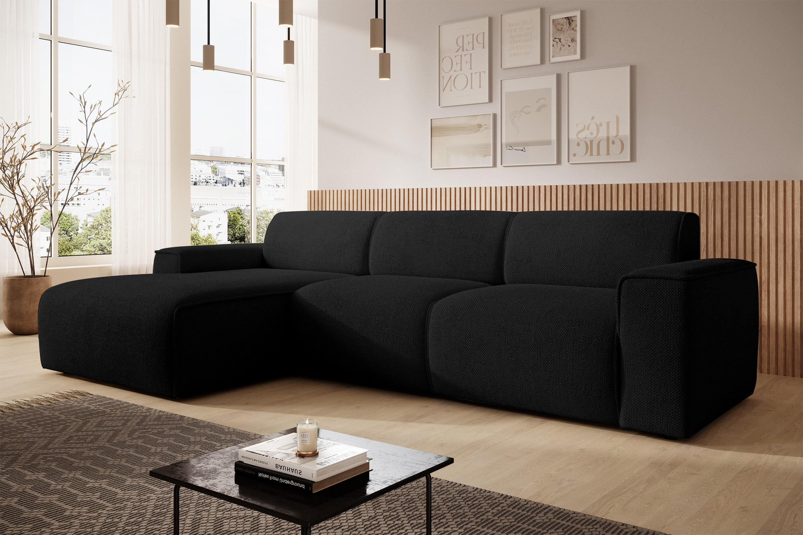 ECKSOFA L Form Didim mini Schwarz 310/165/78 cm – stilvolle kleine Eckcouch L - Schwarz, Kunststoff/Textil (165/310cm) - AX Living