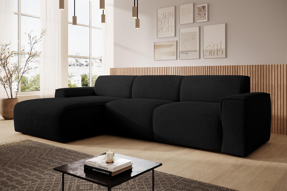 ECKSOFA L Form Didim mini Schwarz 310/165/78 cm – stilvolle kleine Eckcouch L - Schwarz, Kunststoff/Textil (165/310cm) - AX Living
