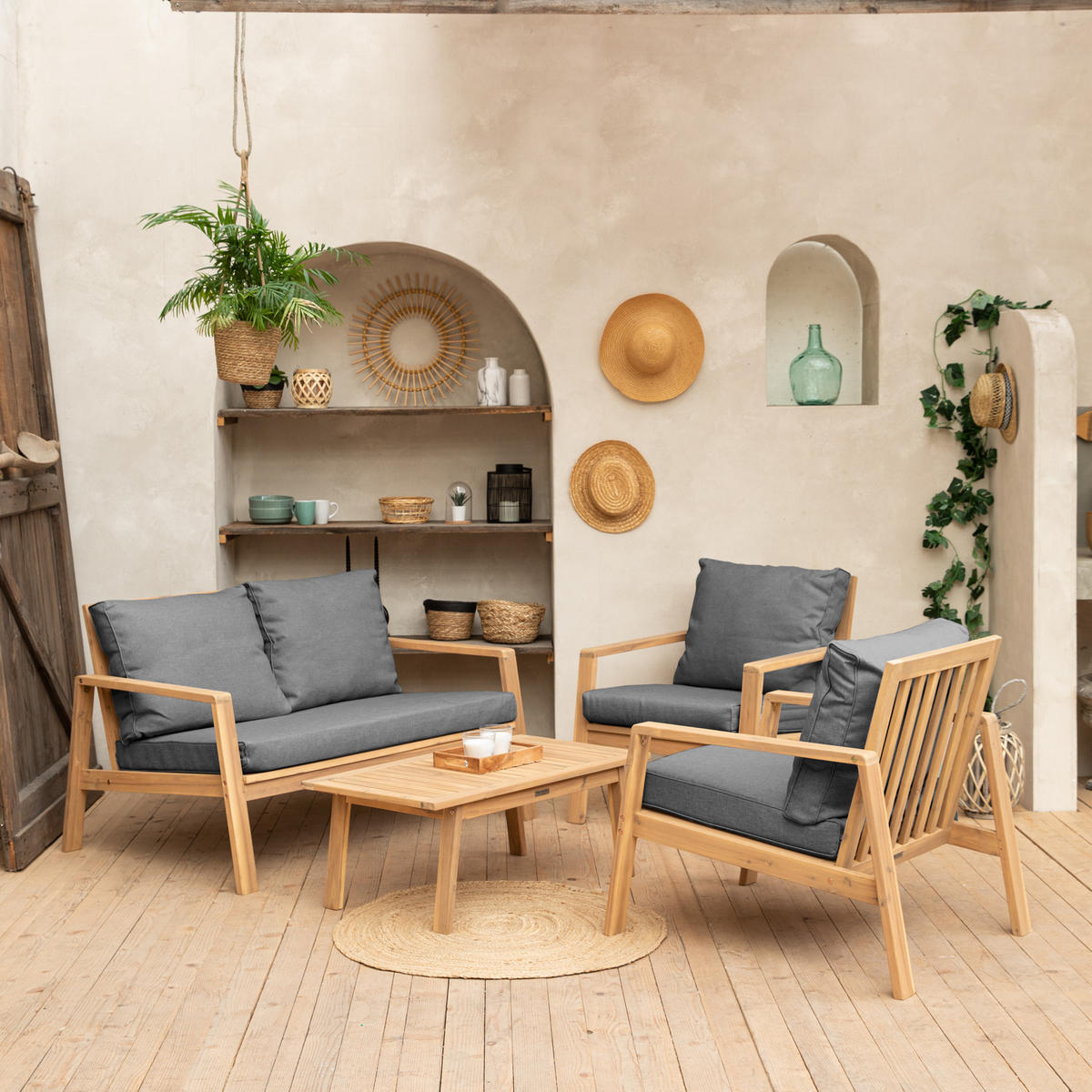 GARTENMÖBEL Gili Grau 4er-Set - Grau, Holz - Happy Garden