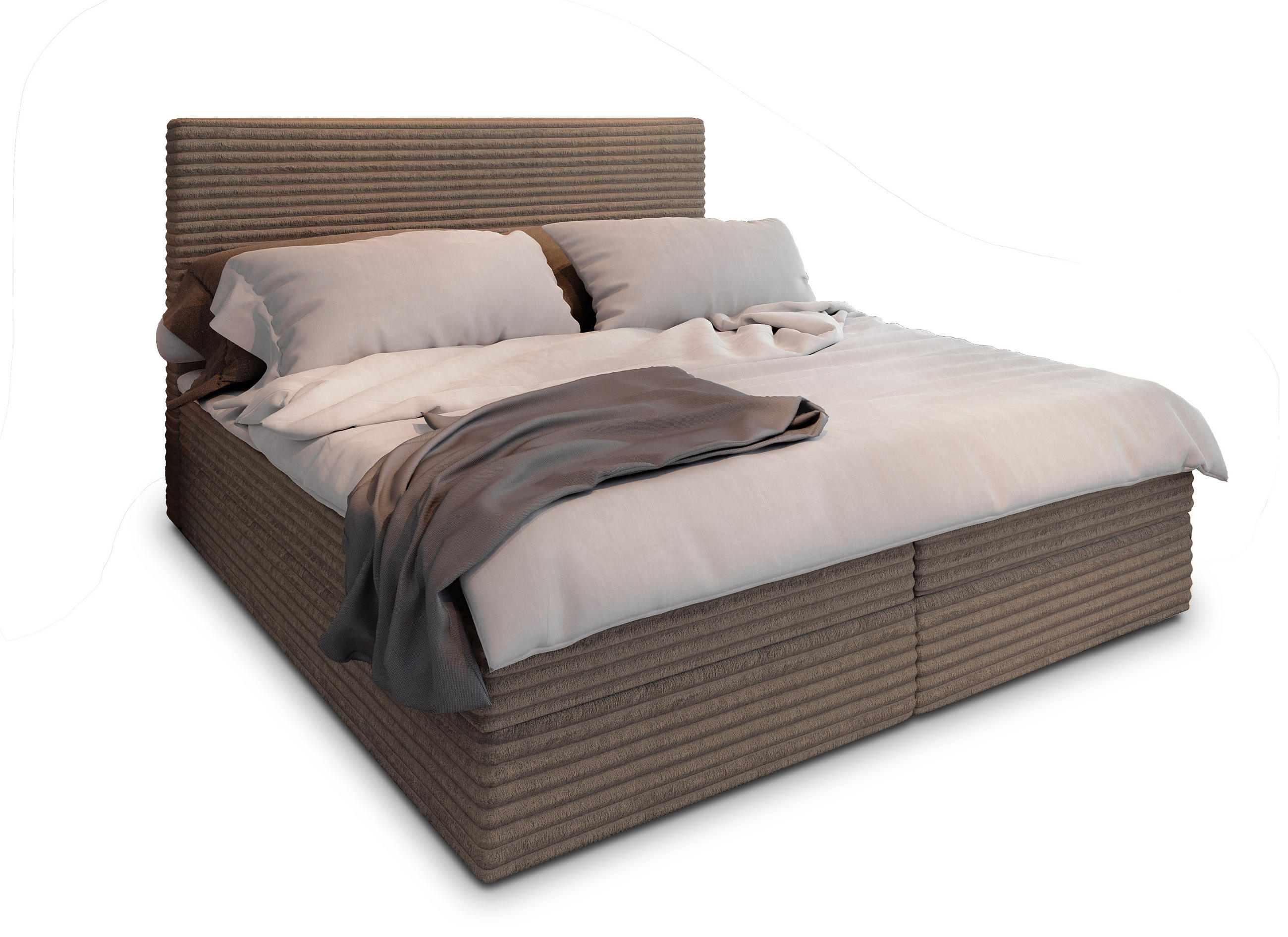 BOXBETT PISA 180x200 cm mit Matratze und Topper - Braun - Hellbraun, Holz (180/200cm) - MASSENO