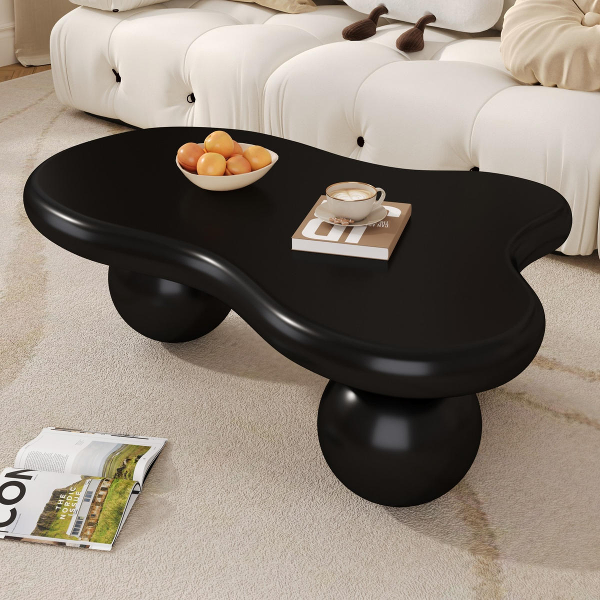 COUCHTISCH 95/62,5/32 cm mit LED-Beleuchtung und wolkenförmigem Design aus MDF, Schwarz - Schwarz, Holzwerkstoff (95/62.5/32cm) - Redom