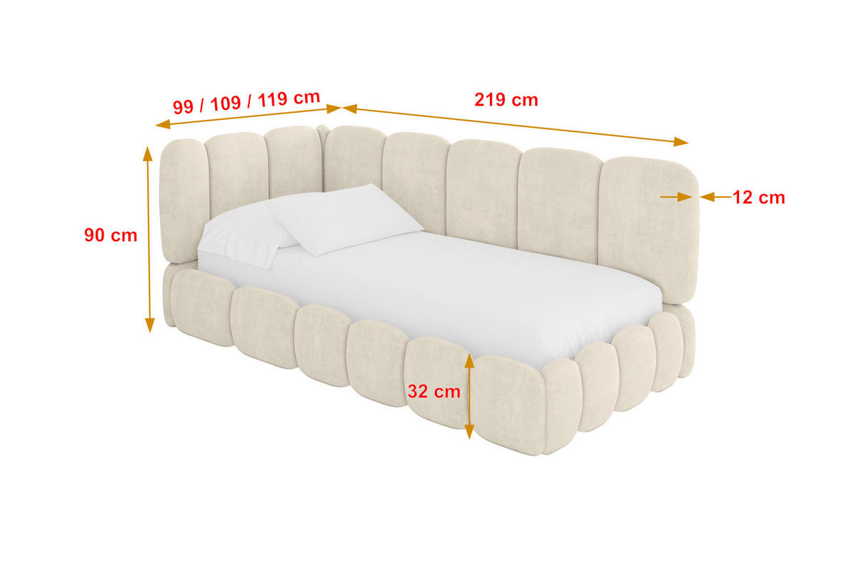 EINZELLBETT Jugendbett mit Bettkasten und Matratze H3/H4, Rechts - AVRY 80x200 Beige - Naturfarben, Holzwerkstoff/Textil (80/200cm) - ALTDECOR