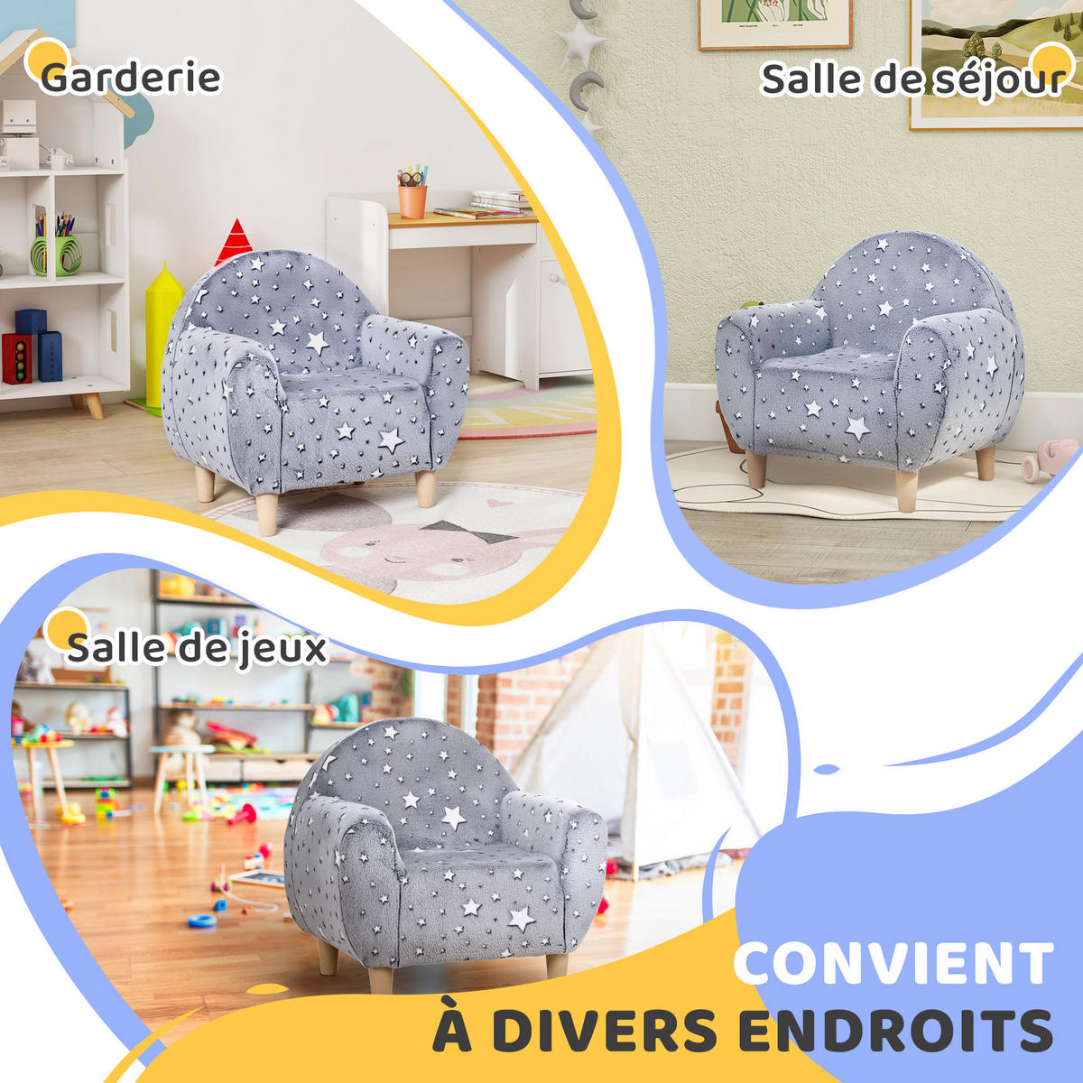 KINDERSESSEL DE-18968 leuchtende Sterne, Samtbezug Grau - Grau, Textil (40/55/55cm) - ComfortXL