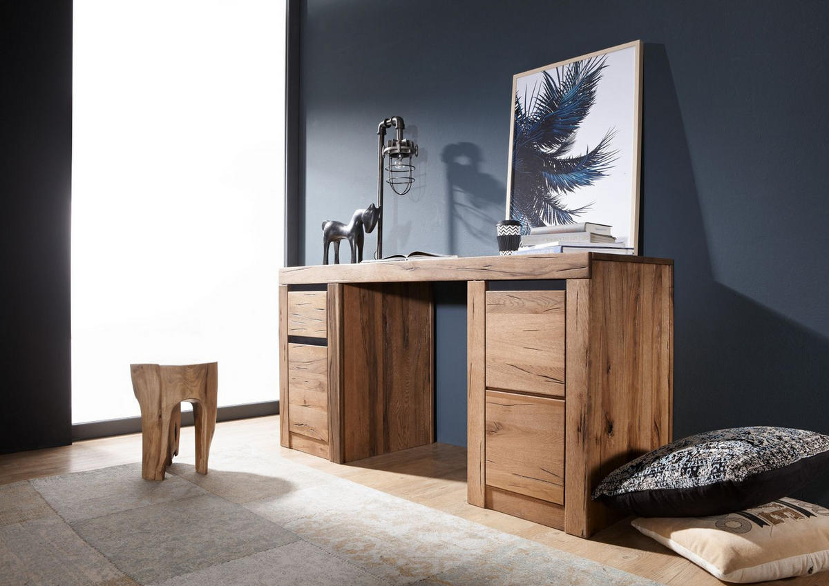 SCHREIBTISCH Wild-/Zerreiche 150x50x75 natur geölt MONTREUX #119 - Braun, Holz (50/150/75cm) - Massivmoebel24
