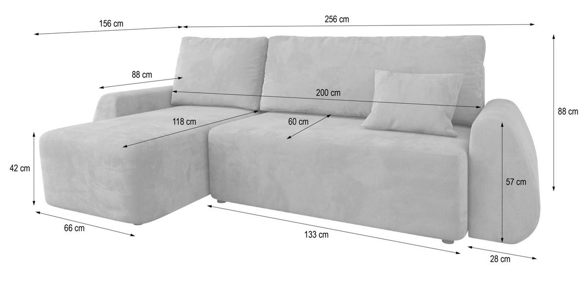 ECKSOFA GALVIS Blau Velours-Stoff mit Schlaffunktion - Blau, Holz (256/156cm) - MASSENO