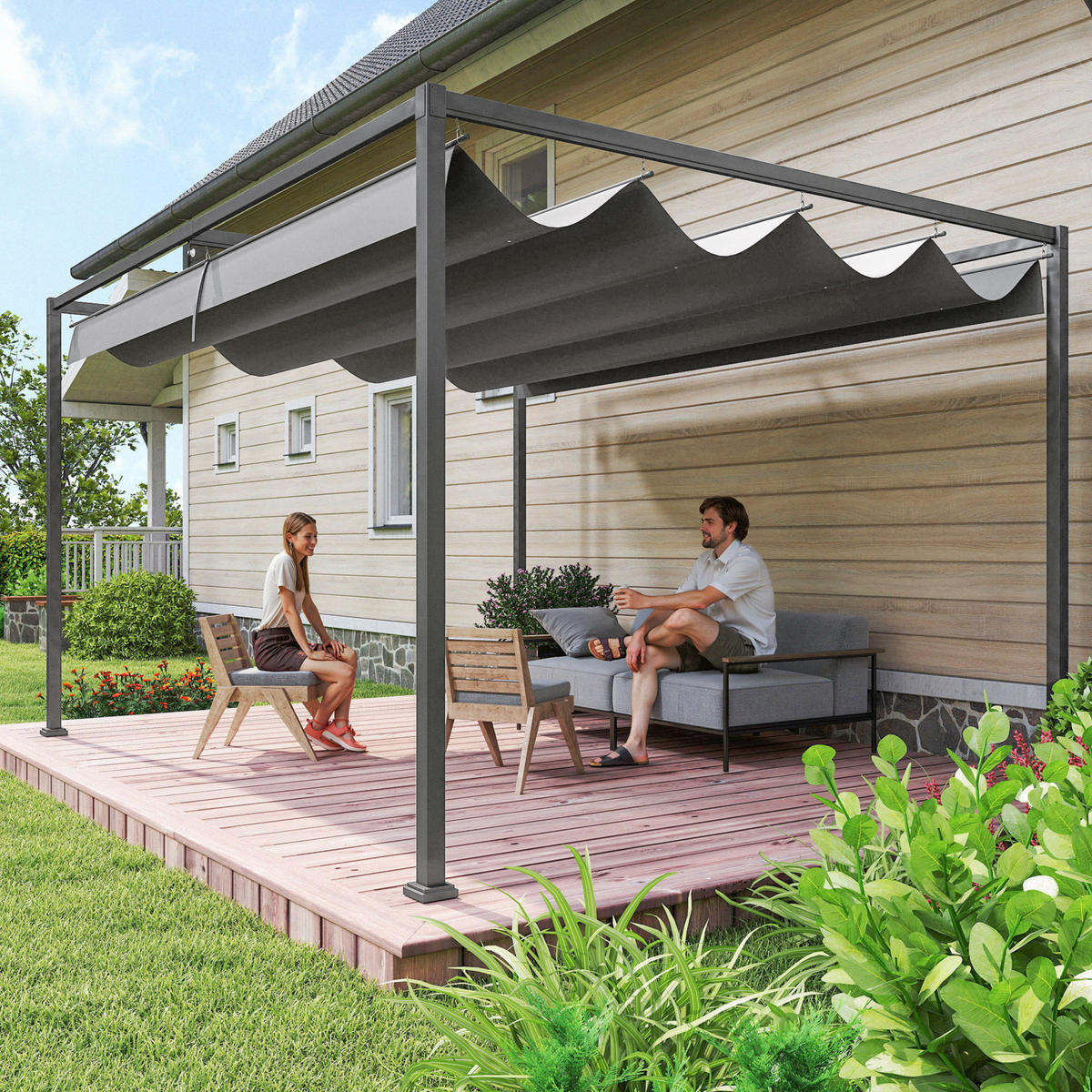 PERGOLA, Robuster Sonnenschutz für Garten, Balkon, Terrasse, aus Metall und Kunststoff, UV- und wasserabweisend, Dunkelgrau - Dunkelgrau, Metall (400/222/300cm)