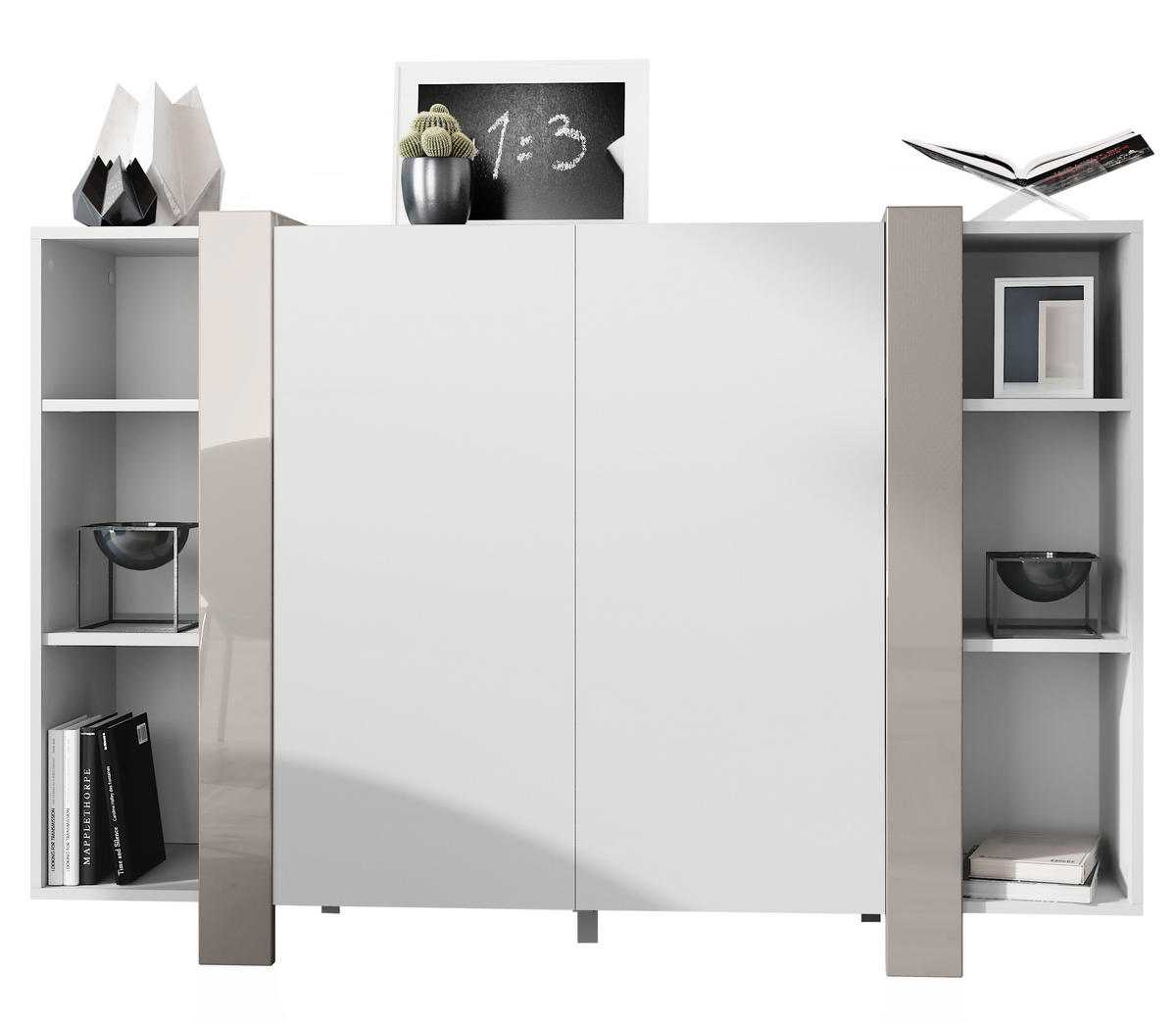 HIGHBOARD Ida Blenden in Sandgrau Hochglanz - Sandfarben, Holzwerkstoff (149/101/34cm) - Vladon