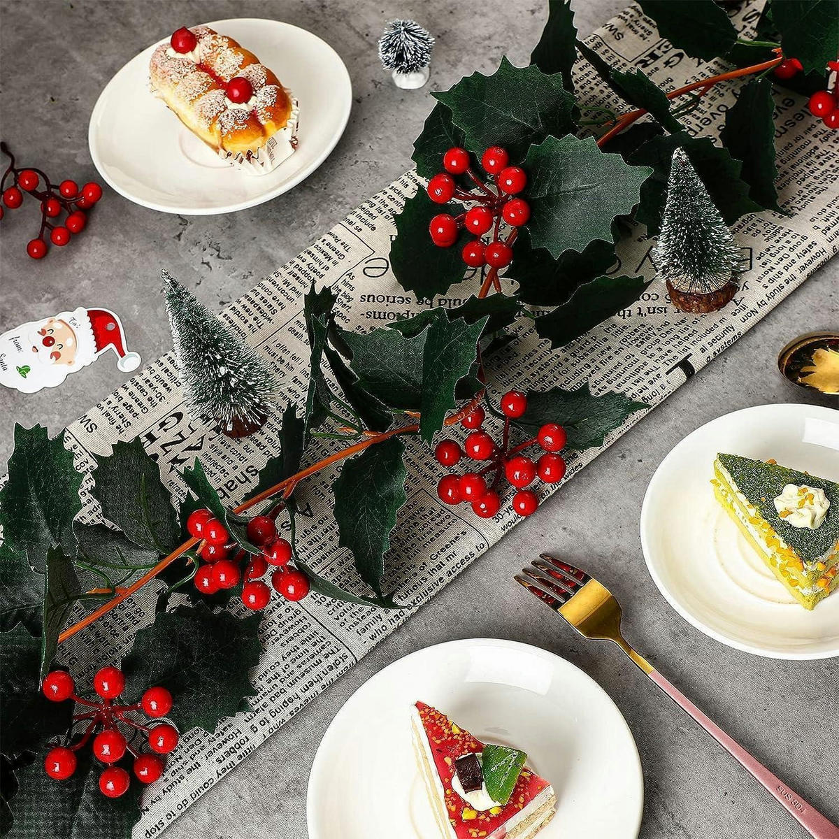 WEIHNACHTS-GIRLANDE 2 Meter mit roten Beeren und Stechpalmenblättern - Multicolor, Kunststoff (200cm)