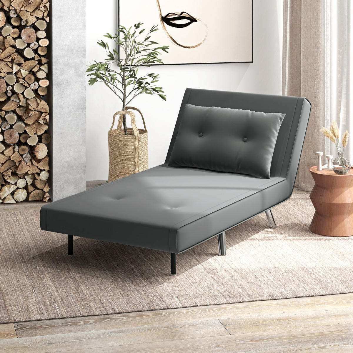 SCHLAFSESSEL Klappsessel mit Bettfunktion, Einzelsofa mit Kissen, Samtoptik - Dunkelgrau/Silberfarben, Textil/Metall (88/83/77cm) - HOMCOM