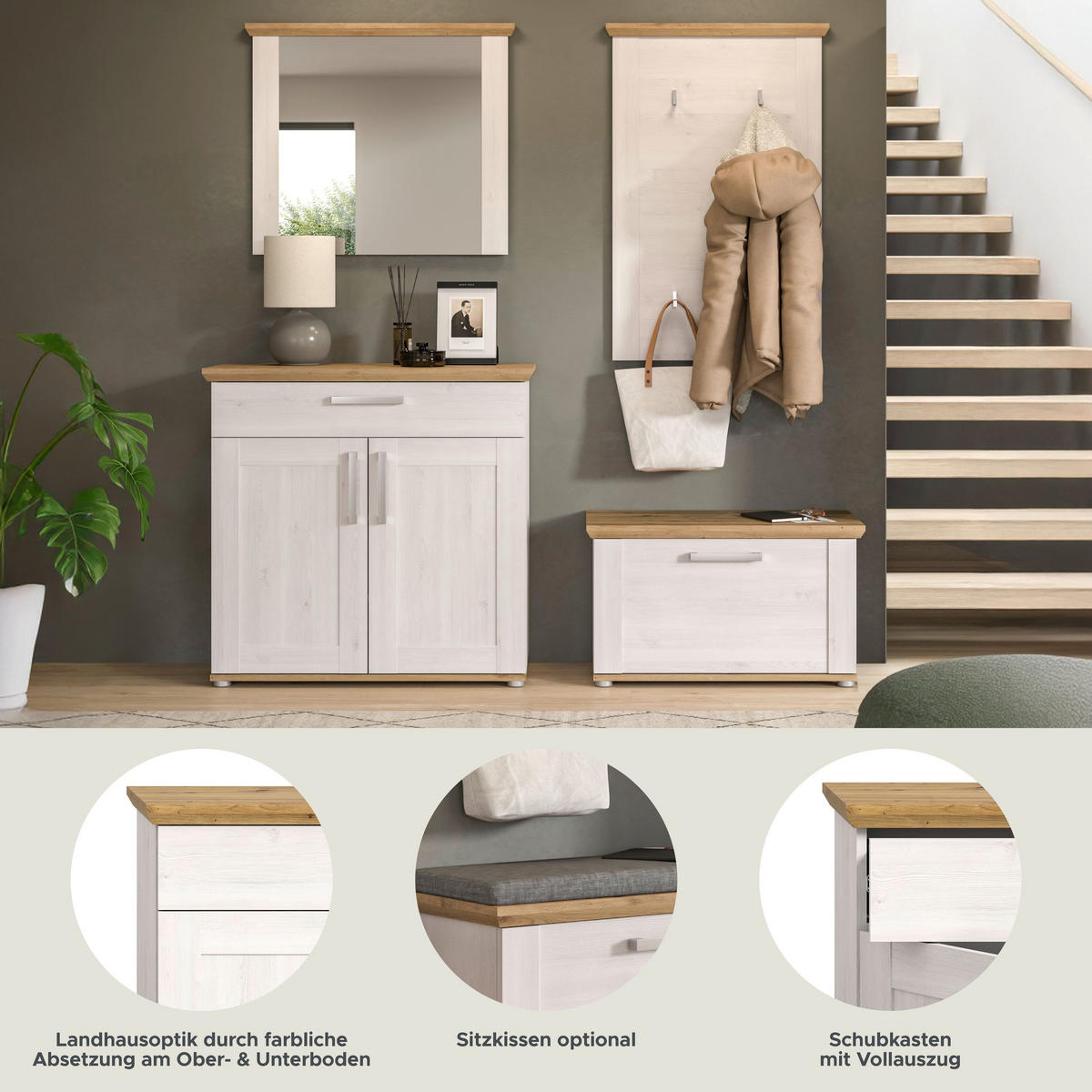 GARDEROBEN Set Verona 190x196x39 cm Sibiu Lärche Weiß 4tlg. - Lärchefarben, Holzwerkstoff (183/194/37cm)