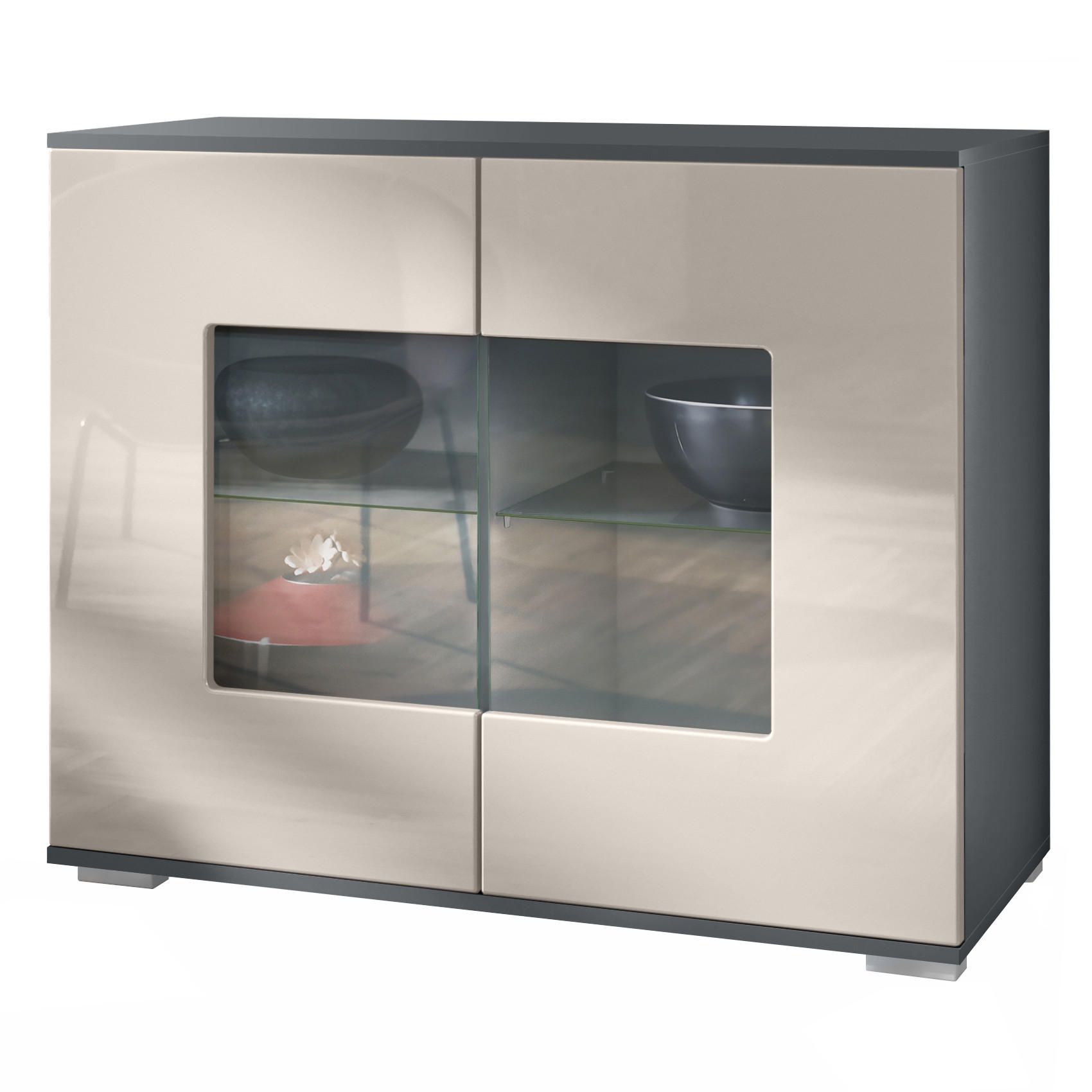 KOMMODE Grömitz Sandgrau Hochglanz - Sandfarben, Holzwerkstoff (92.5/75.5/35cm) - Vladon