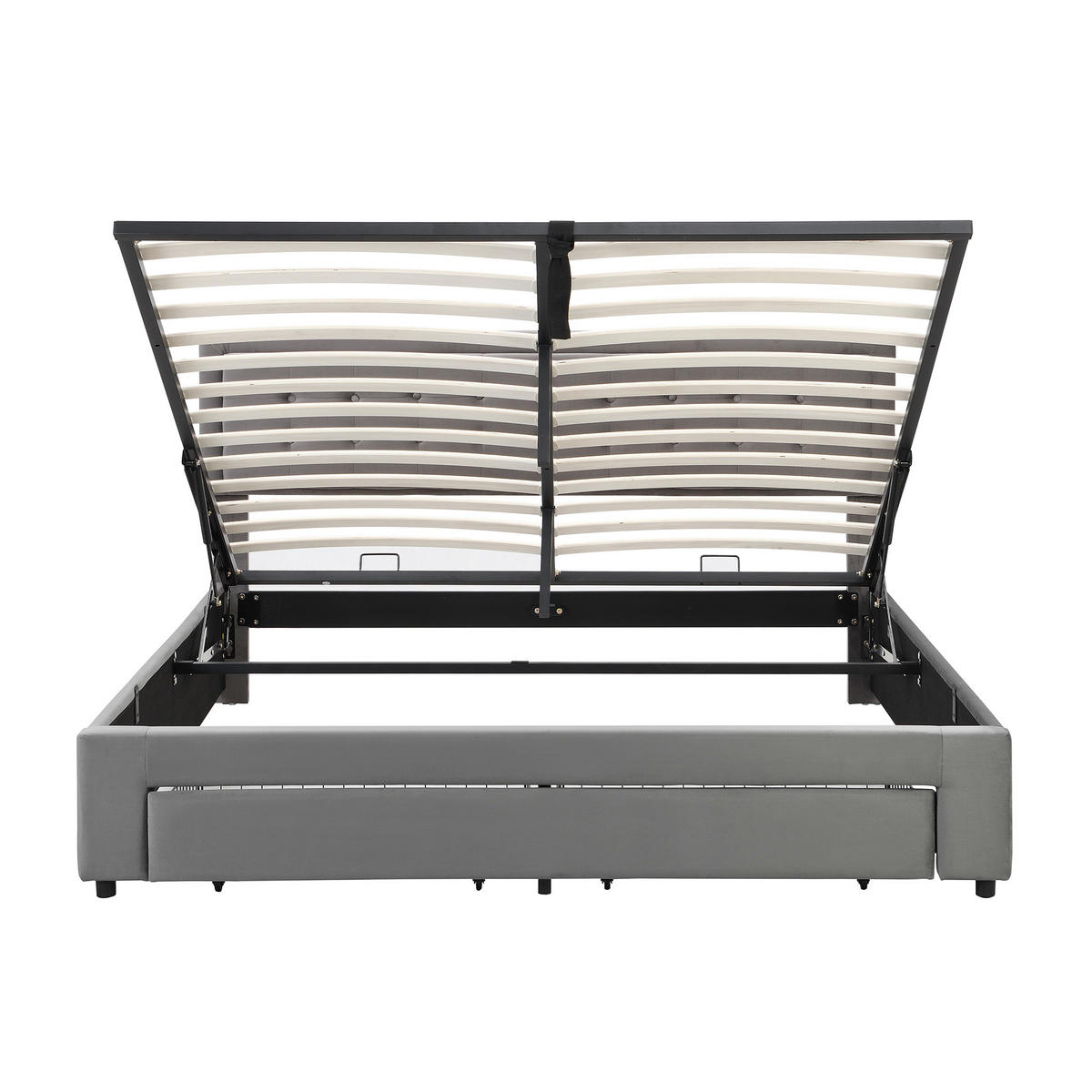 POLSTERBETT 160/200 cm Grau mit großer Stauraum und höhenverstellbarem Kopfteil - Grau, Textil (160/200cm) - OKWISH