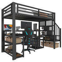HOCHBETT 90/200 cm aus Metall mit Schreibtisch und LED-Beleuchtung - Schwarz, Metall (90/200cm) - Flora Grace